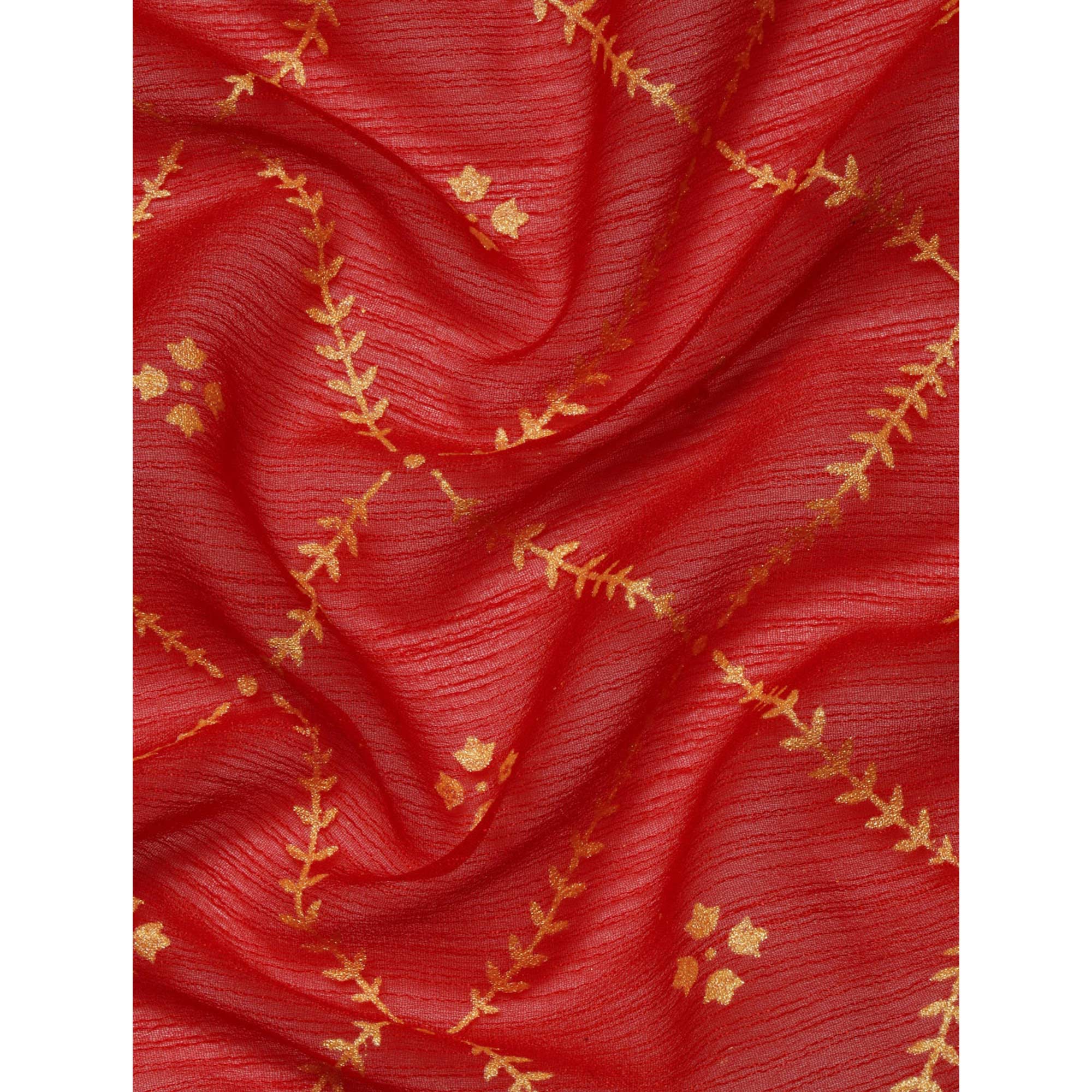 Red Floral Foil Printed Zomato Saree