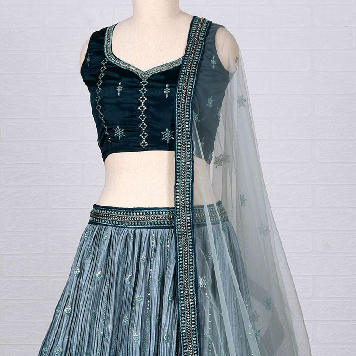 Blue Sequins Embroidered Satin Lehenga Choli