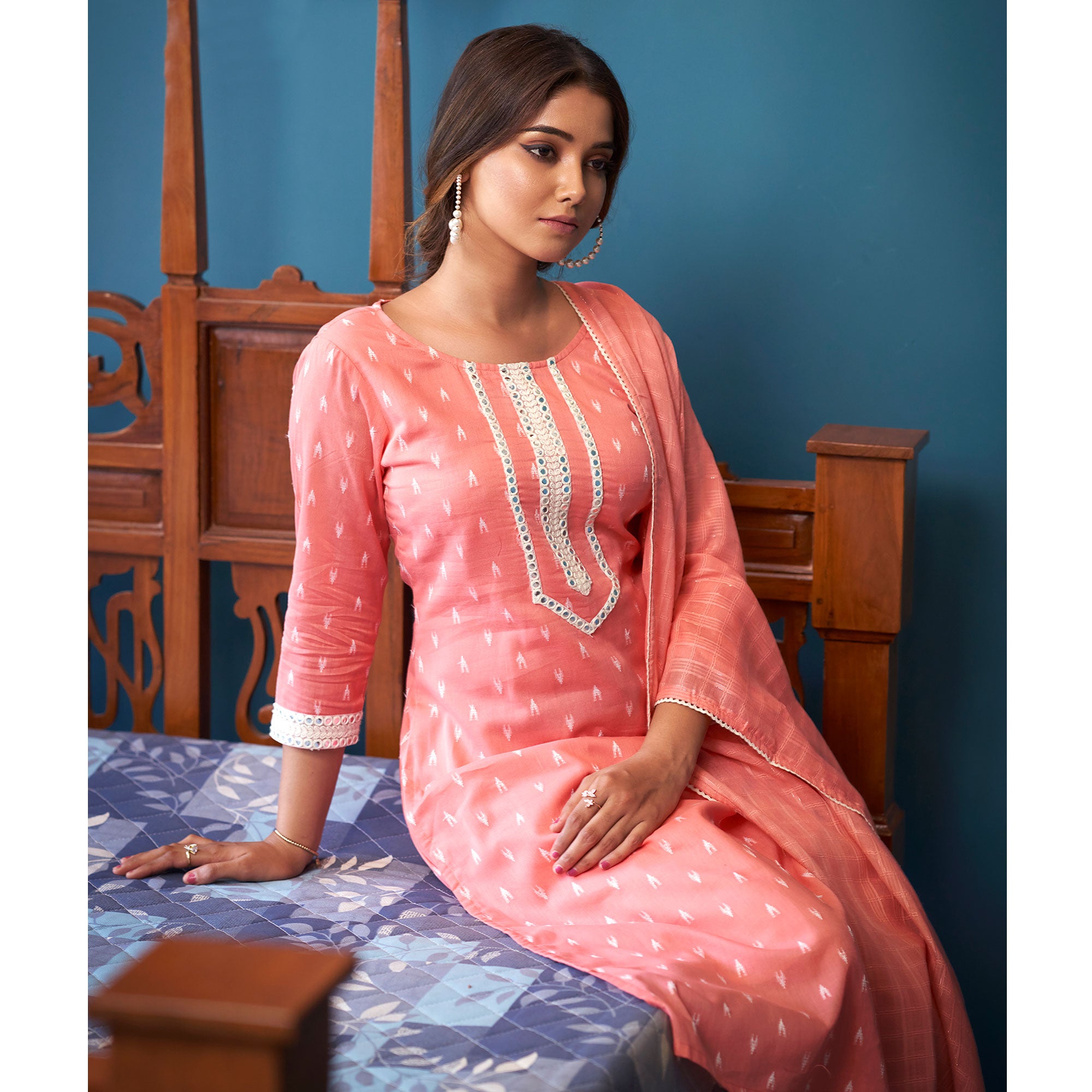 Pink Embroidered Pure Cotton Suit