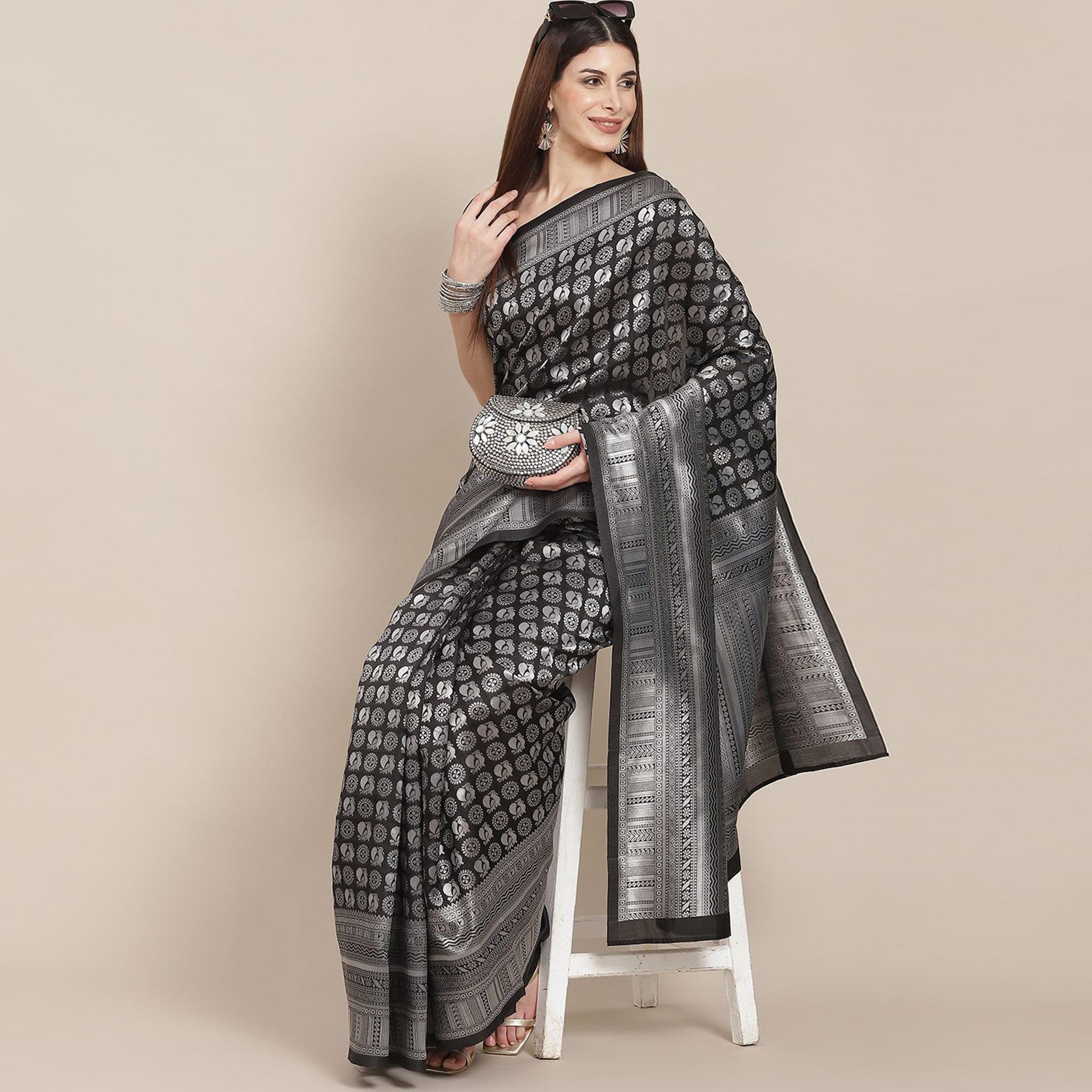 Black Woven Banarasi Silk Saree