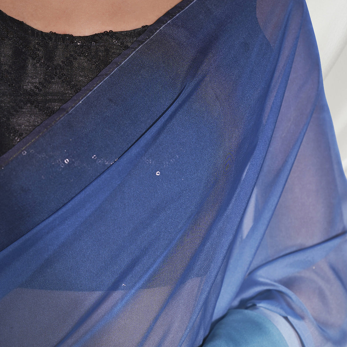 Blue Printed Organza Saree