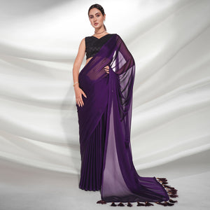 Dark Violet Solid Georgette Saree