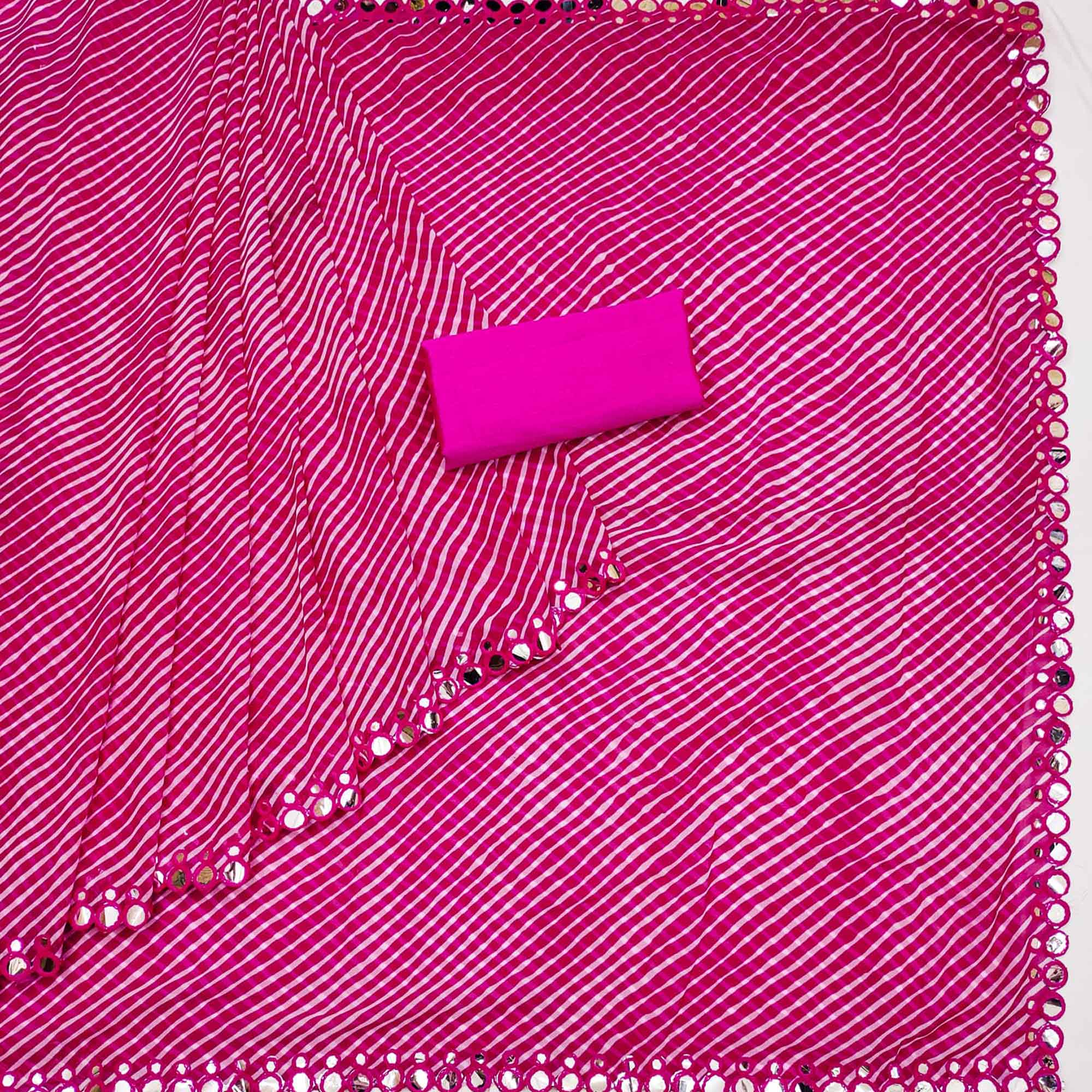 Pink Striped Printed Georgette Saree