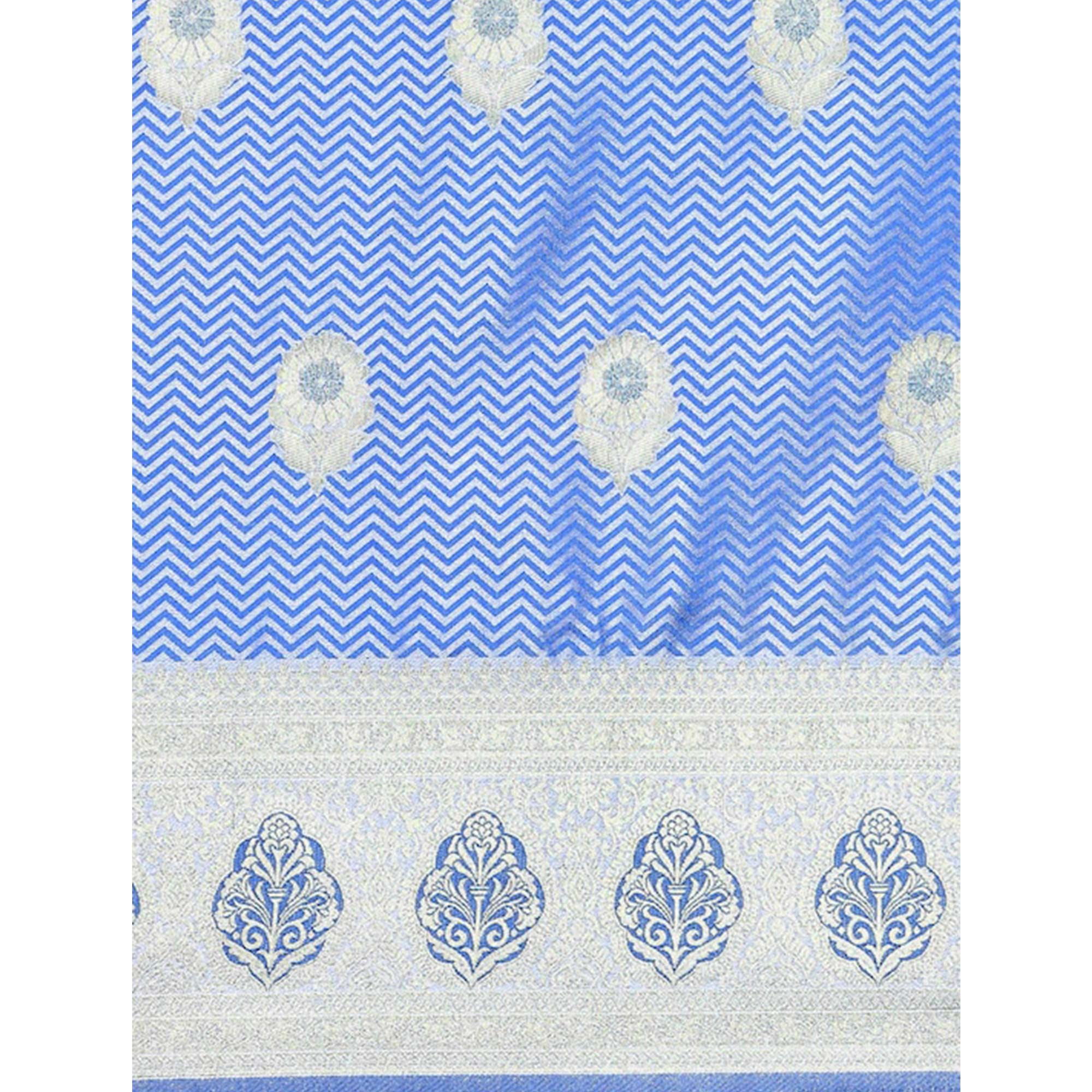 Blue Woven Kanjivaram Silk Saree WithTassels