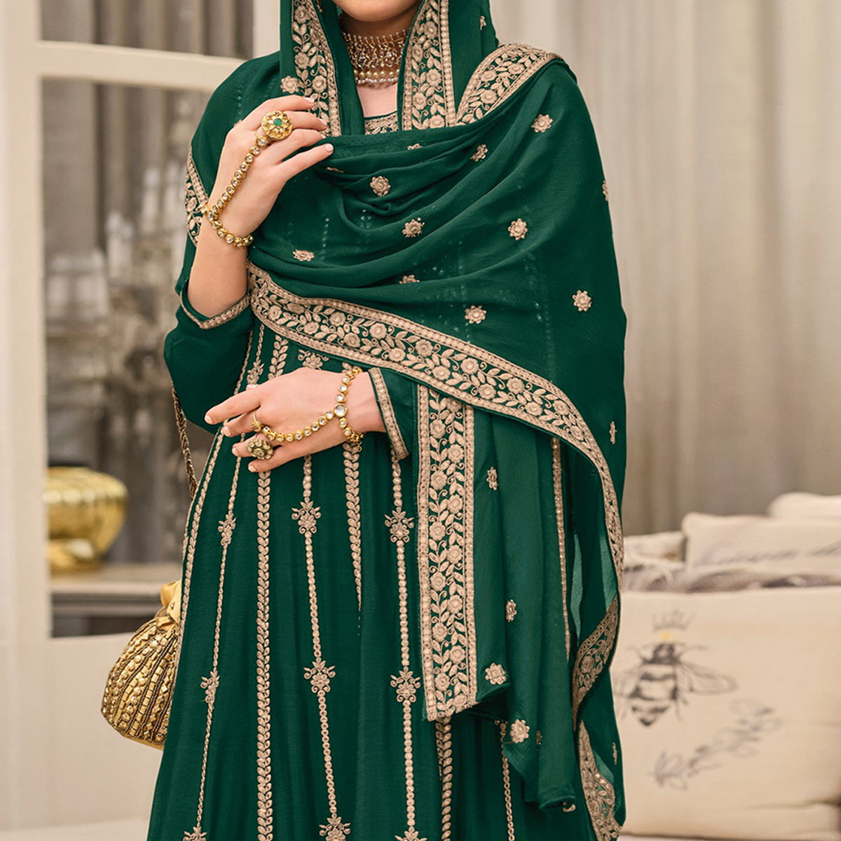 Green Floral Embroidered Georgette Sharara Suit