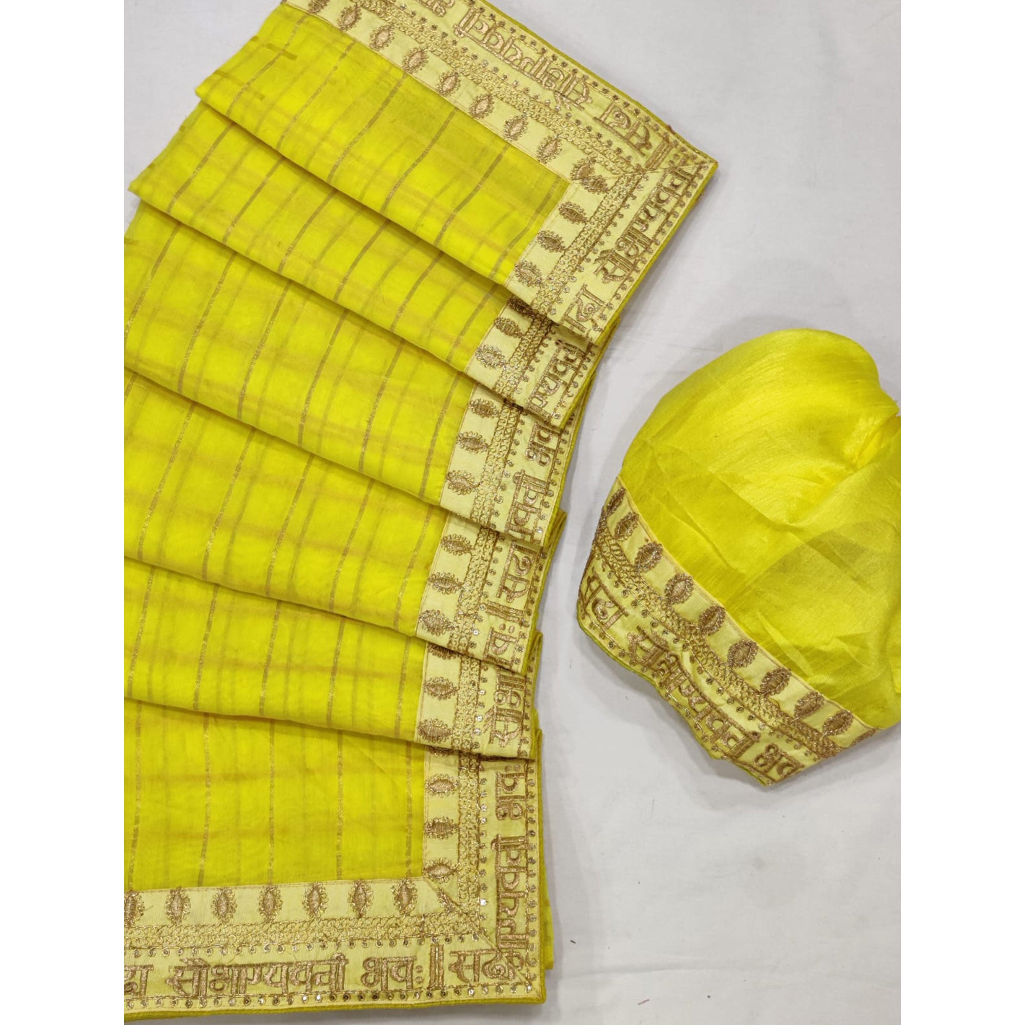 Lemon Yellow Checks With Embroidered Border Modal Saree