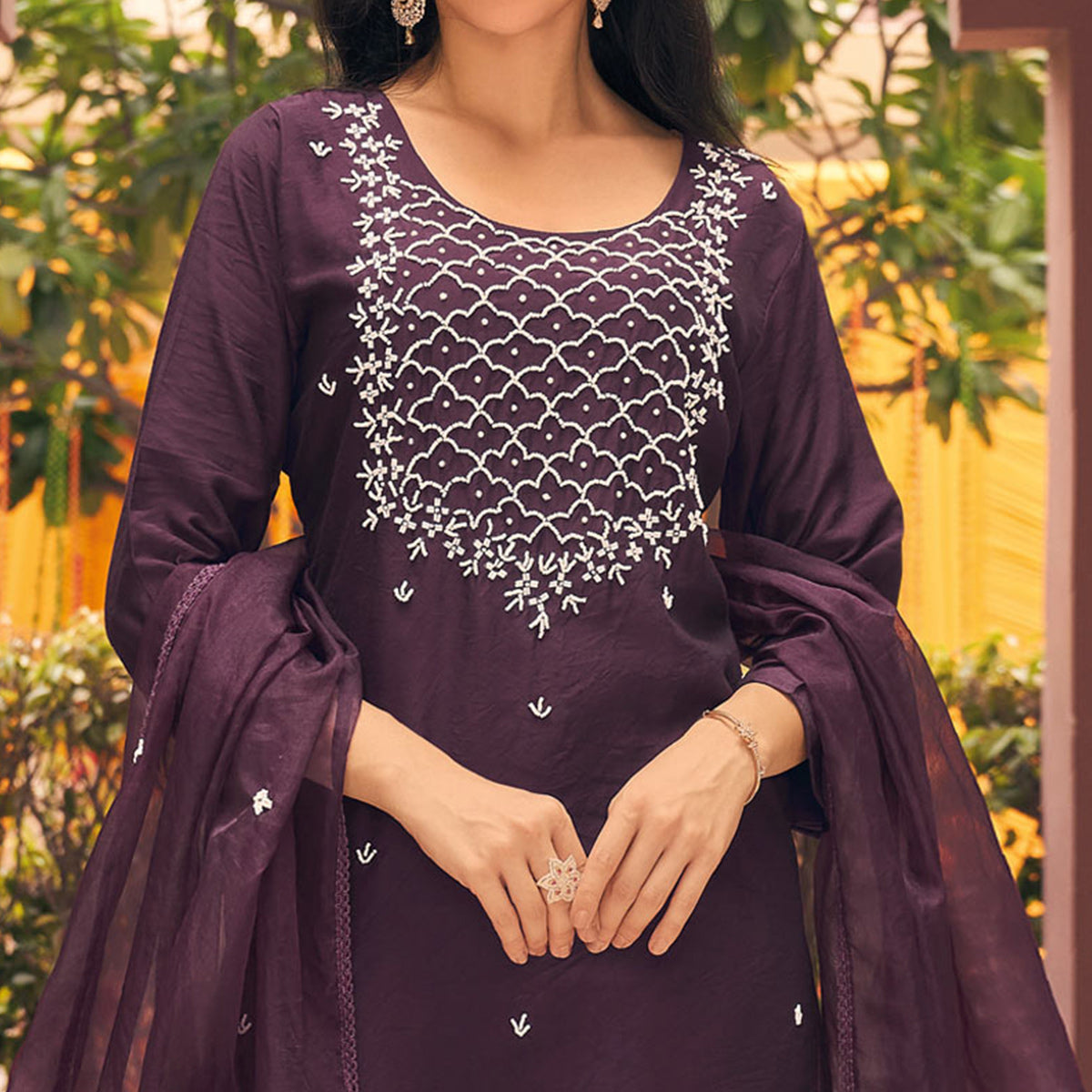 Wine Embellished Viscose Salwar Suit