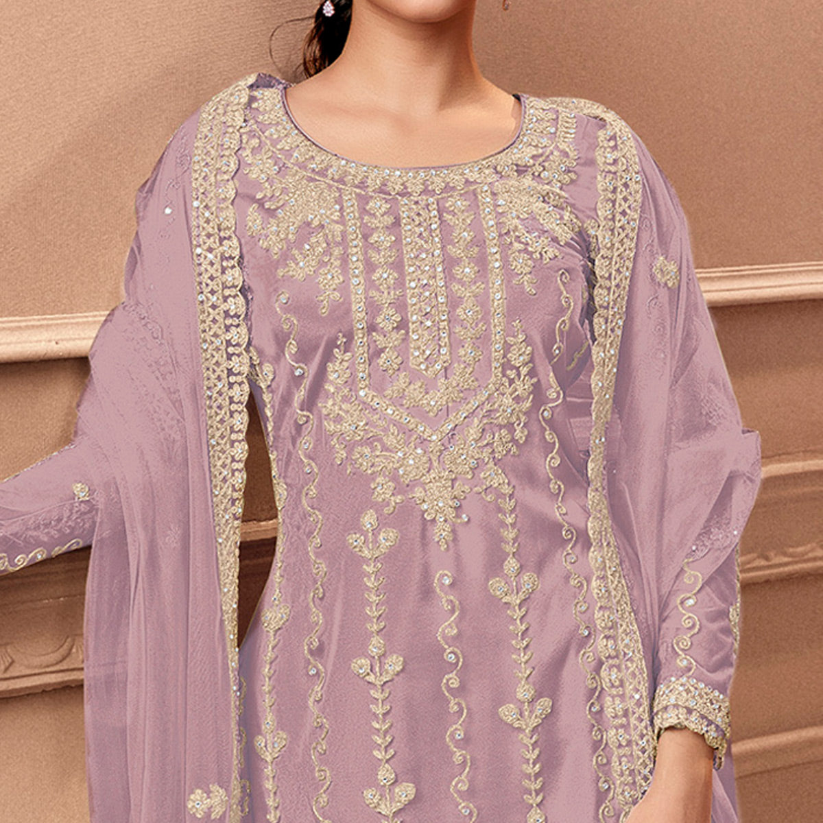 Purple Floral Embroidered Netted Pakistani Suit