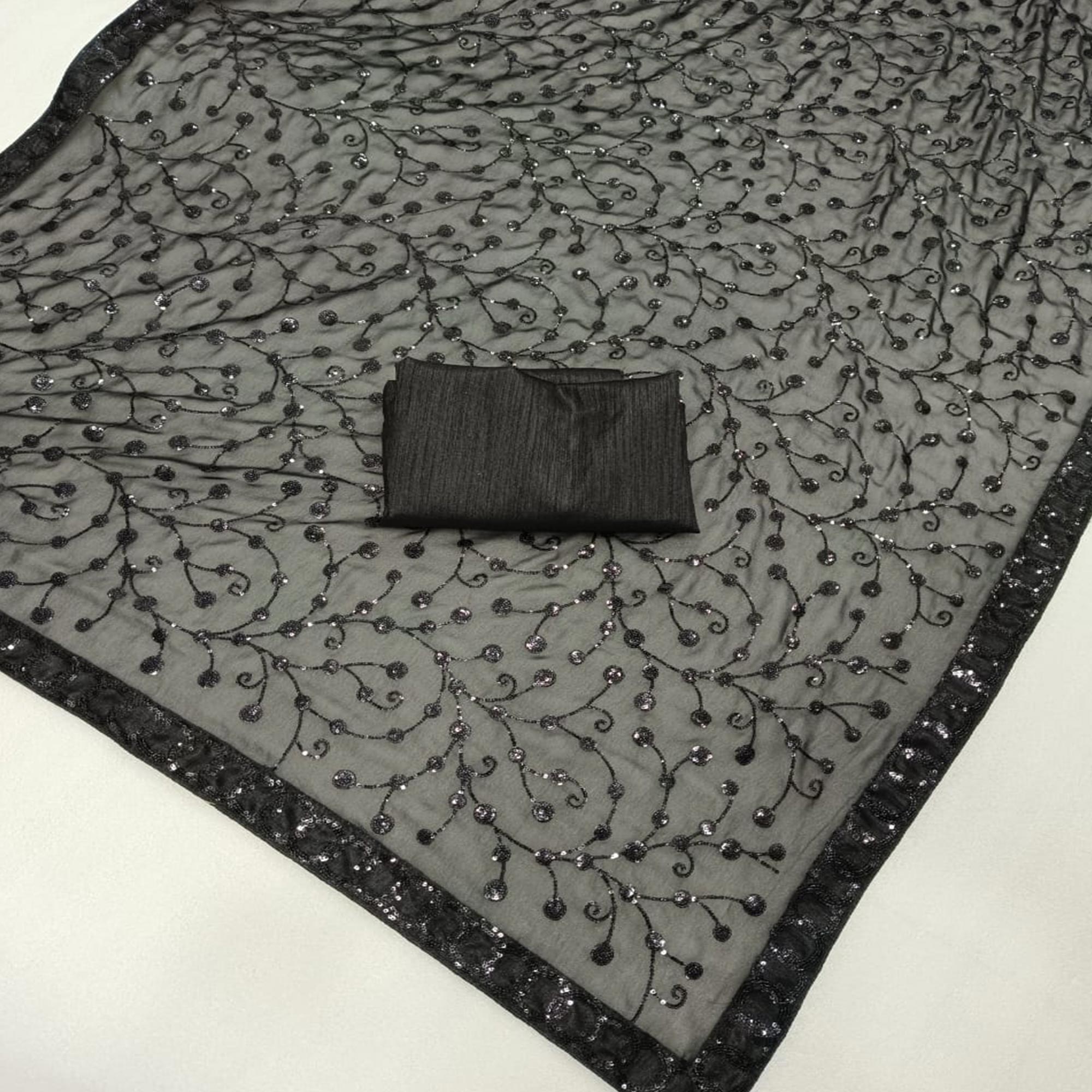 Black Sequins Embroidered Georgette Saree