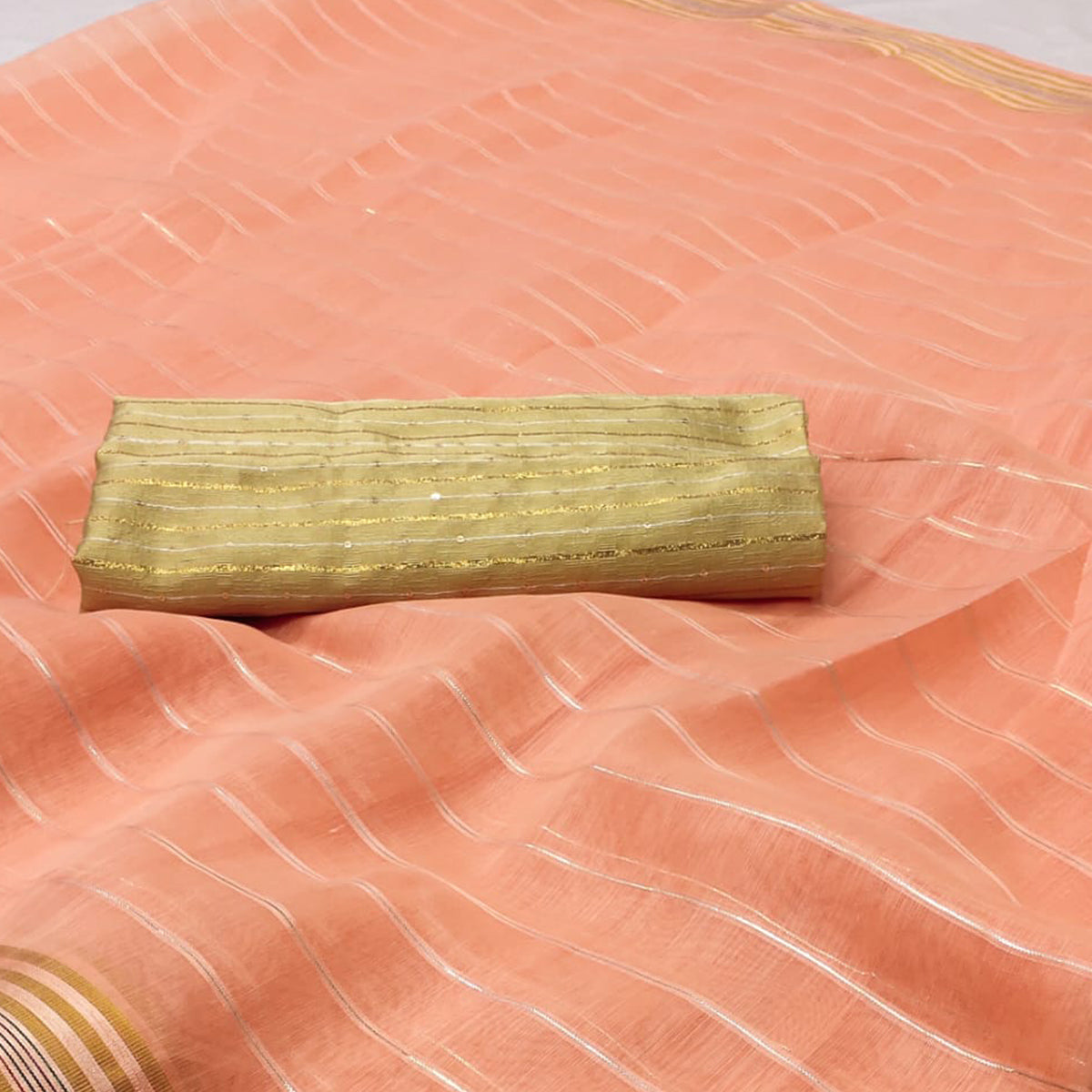 Peach Woven Linen Saree