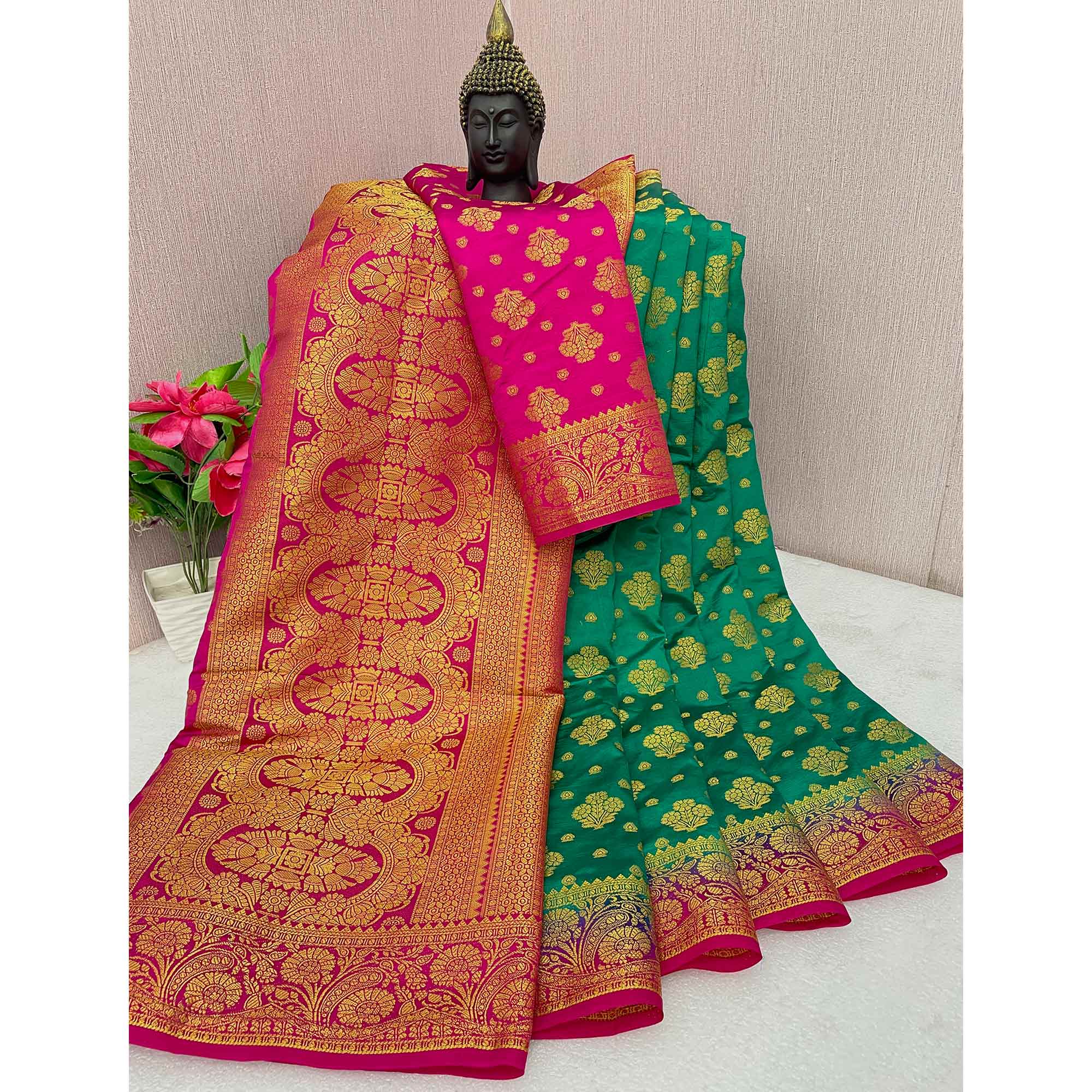 Green Woven Banarasi Silk Saree
