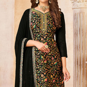 Black Woven Dola Silk Suit
