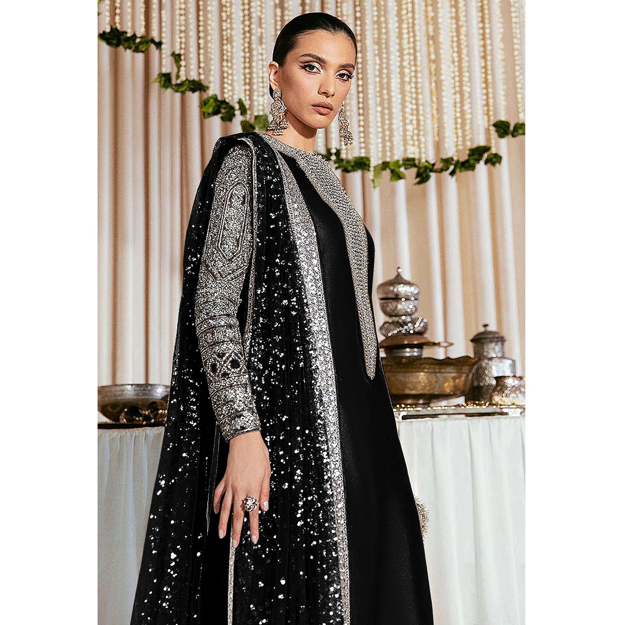 Black Sequins Embroidered Georgette Pakistani Suit