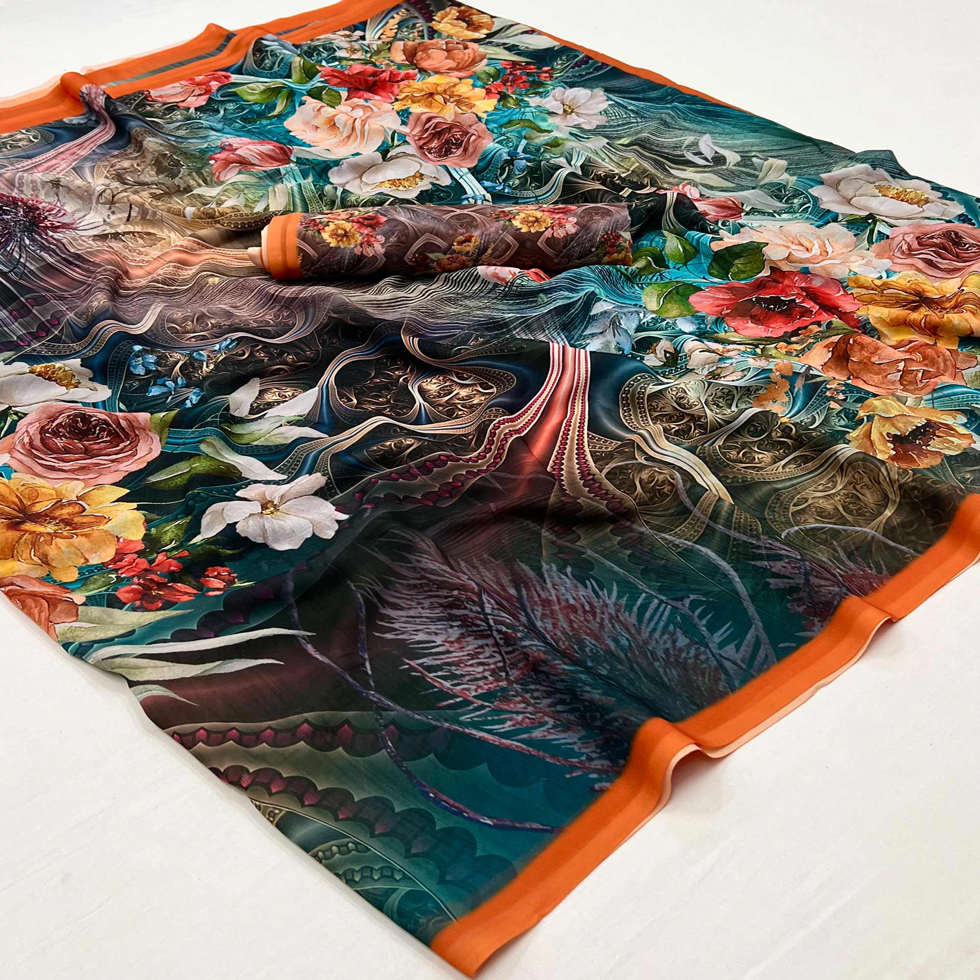 Multicolor Digital Floral Printed Georgette Saree