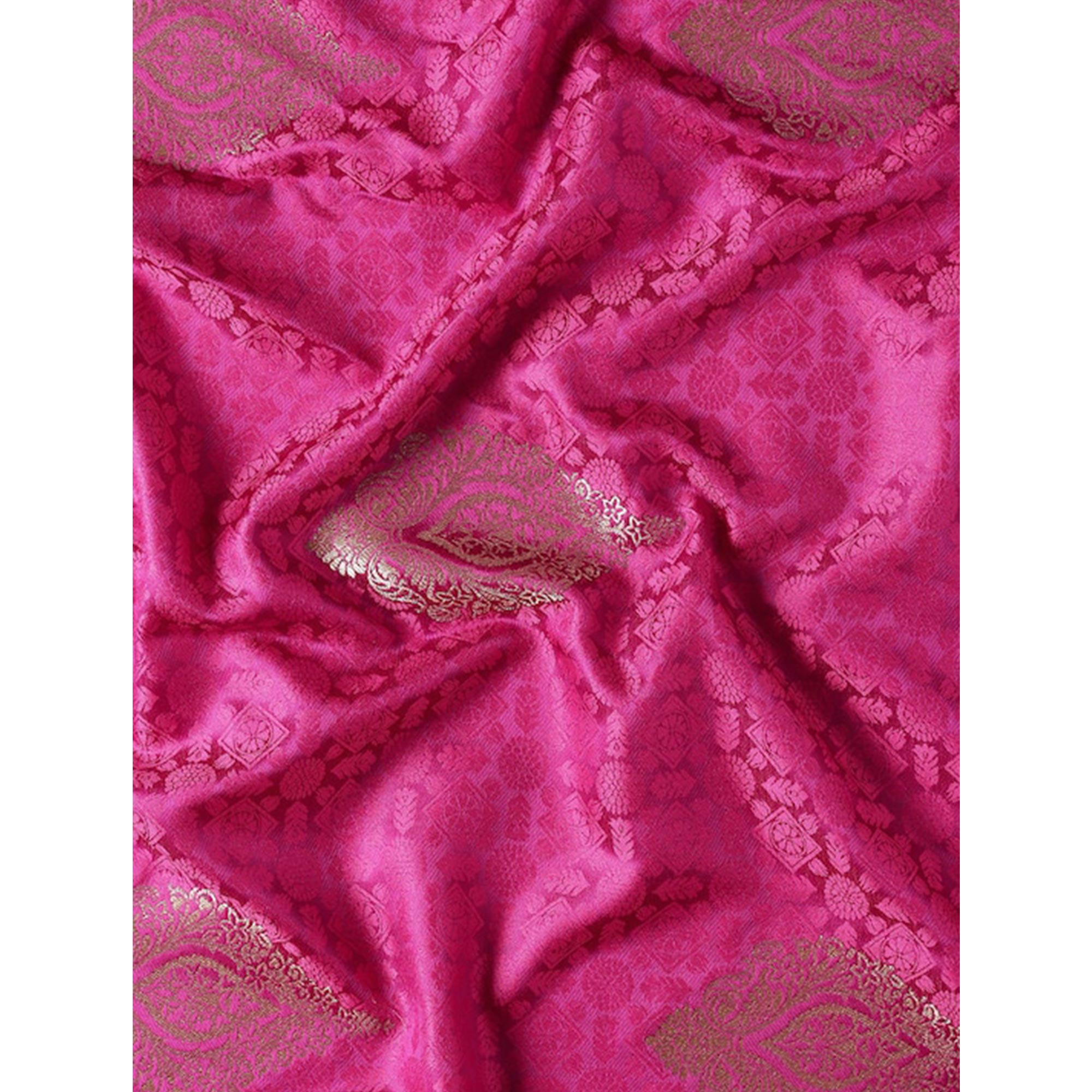 Pink Woven Kanjivaram Silk Saree WithTassels