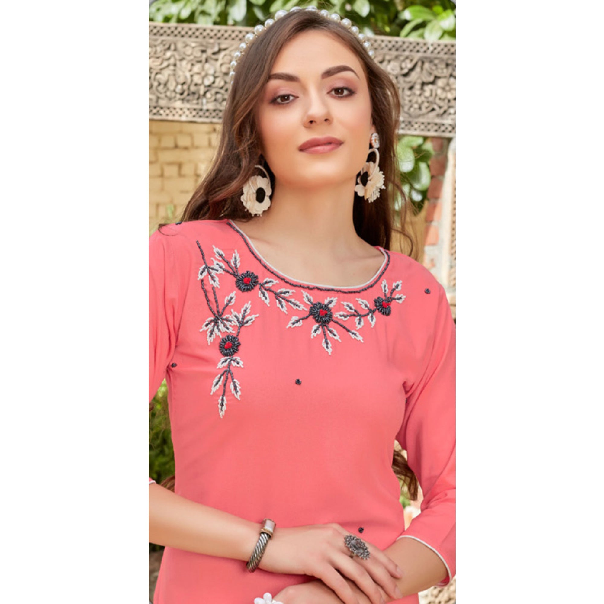 Pink Embroidered Rayon Kurti