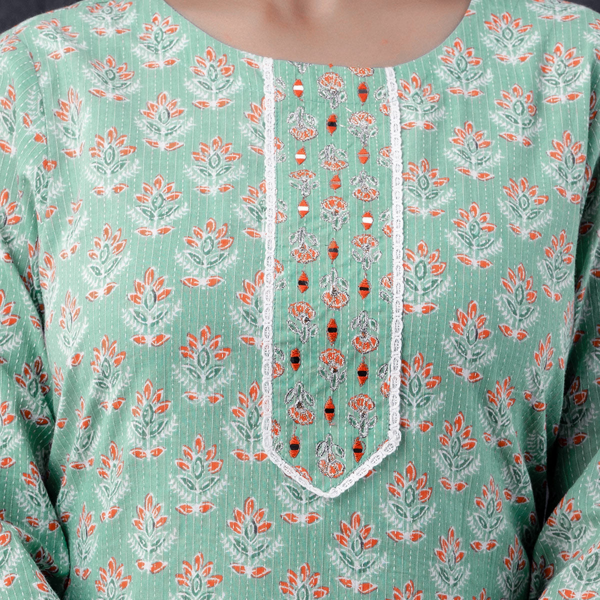 Green Jaipuri Printed Pure Cotton Suit