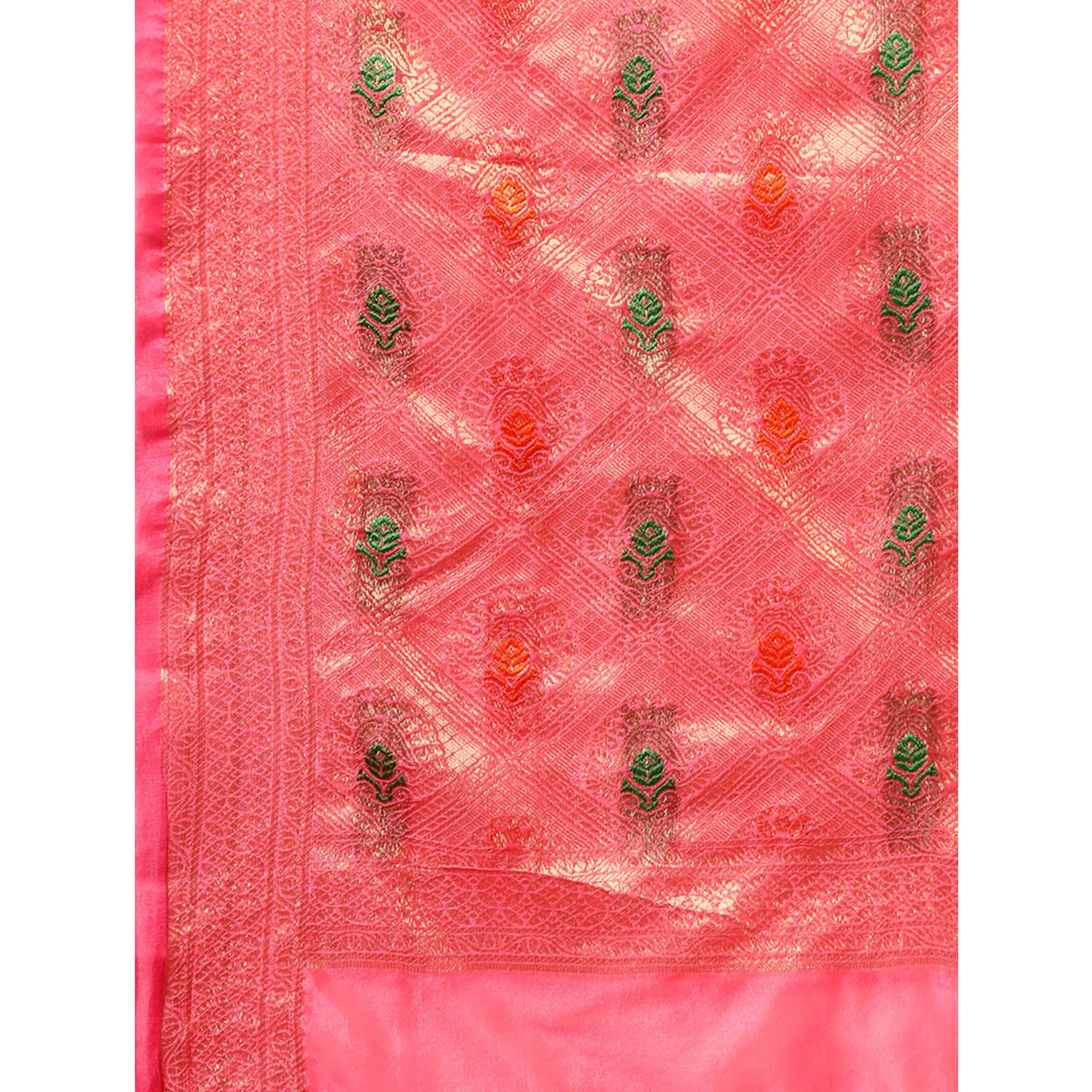 Pink Floral Woven Organza Silk Saree