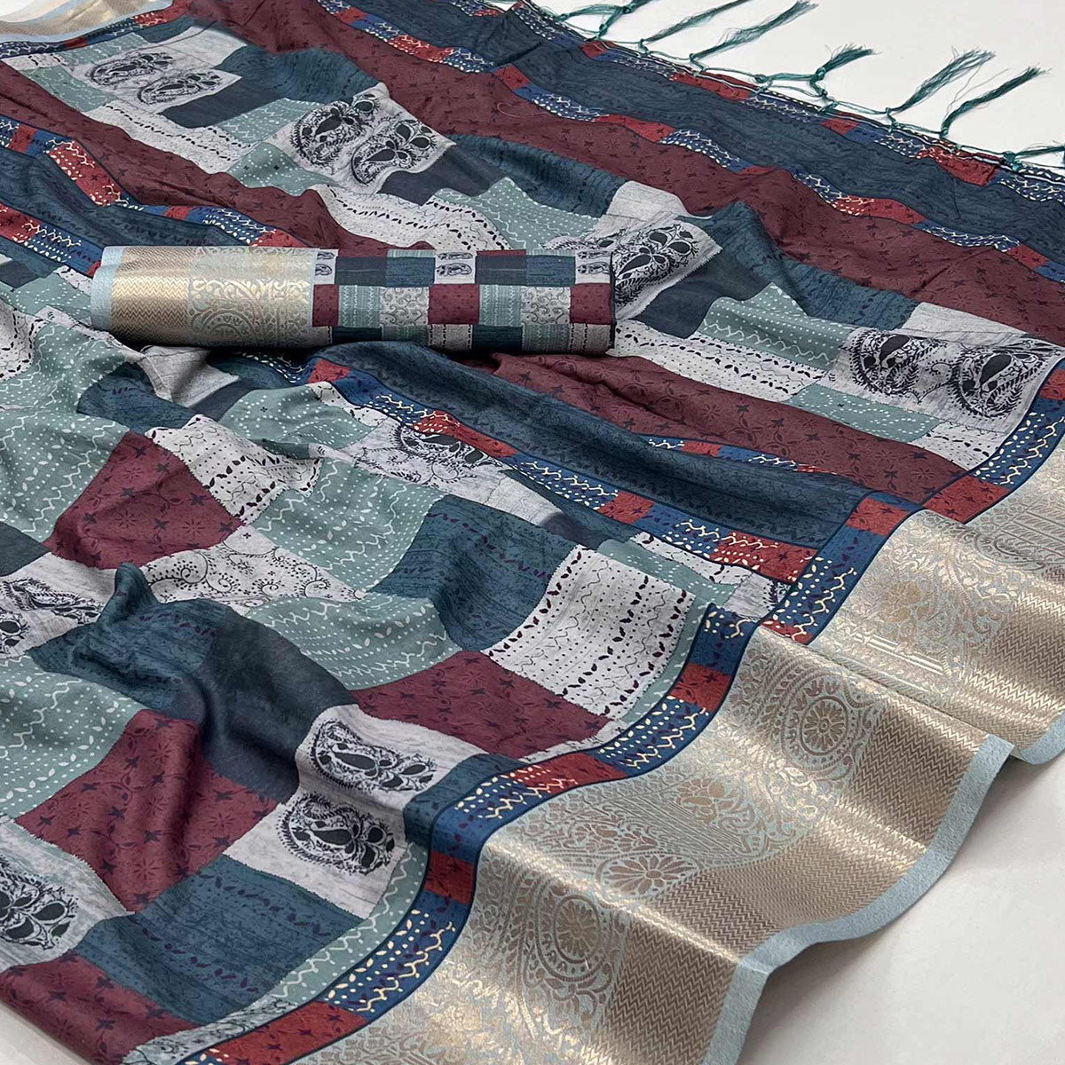 Multicolor Floral Digital Printed Pure Cotton Saree