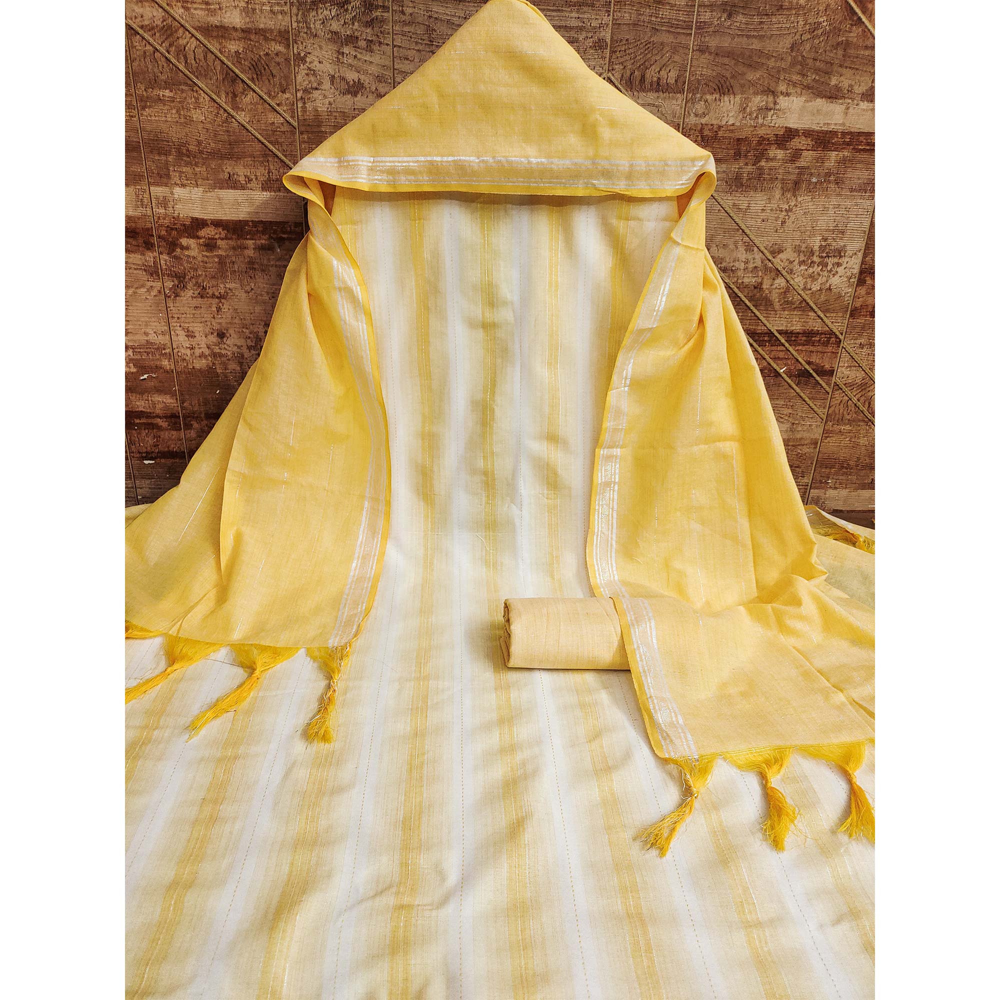 Yellow Woven Cotton Dress Material