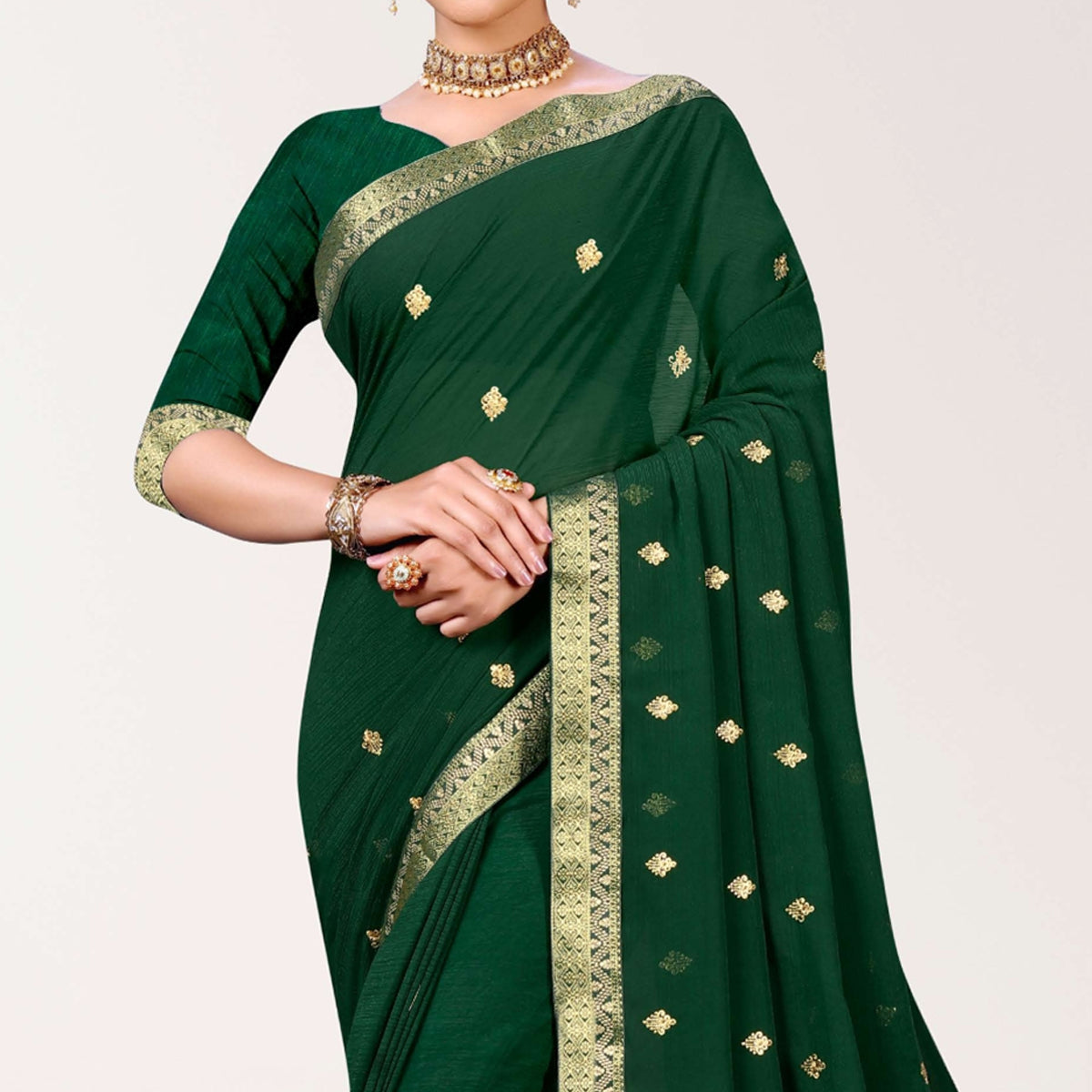 Green Embroidered Chiffon Saree
