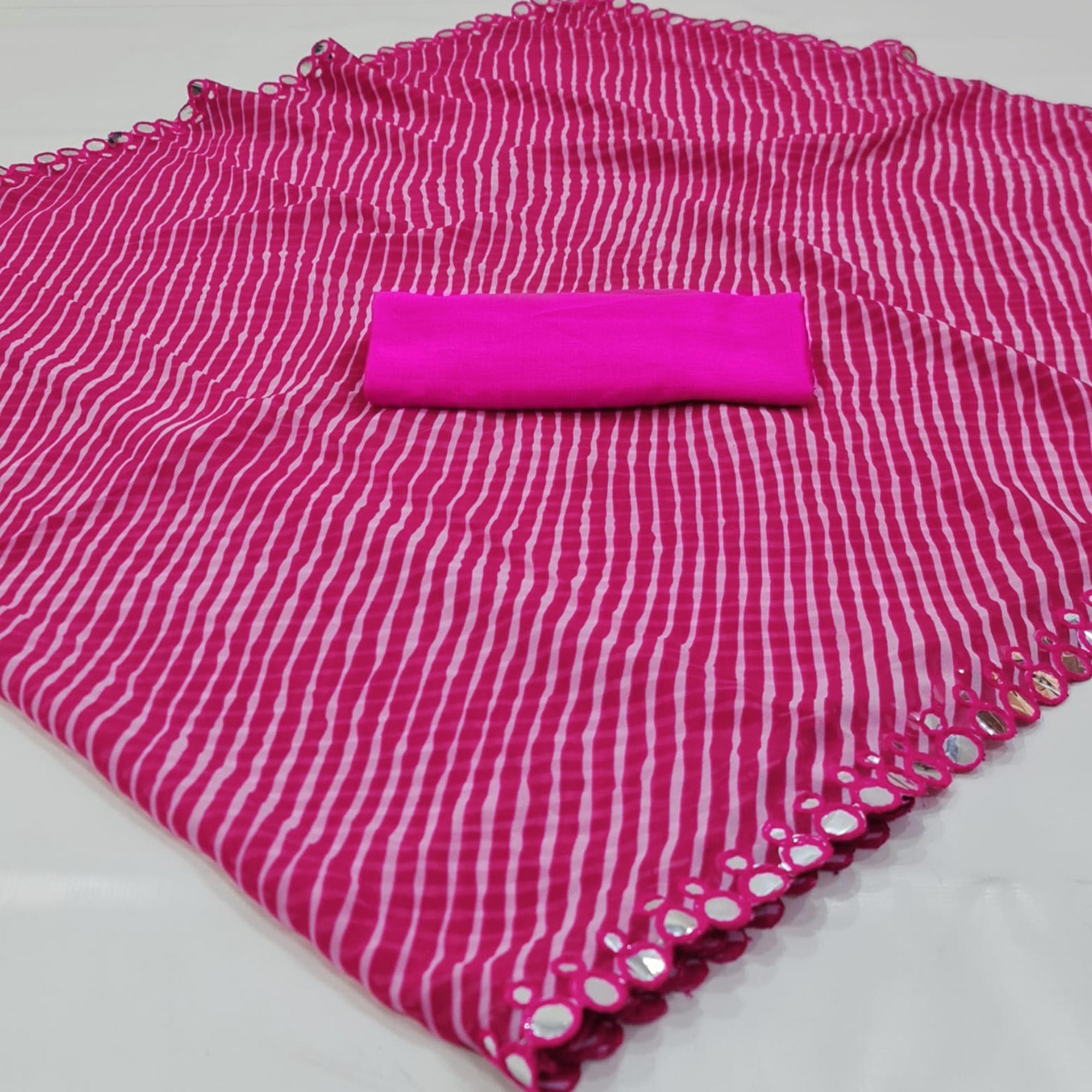 Pink Striped Printed Georgette Saree
