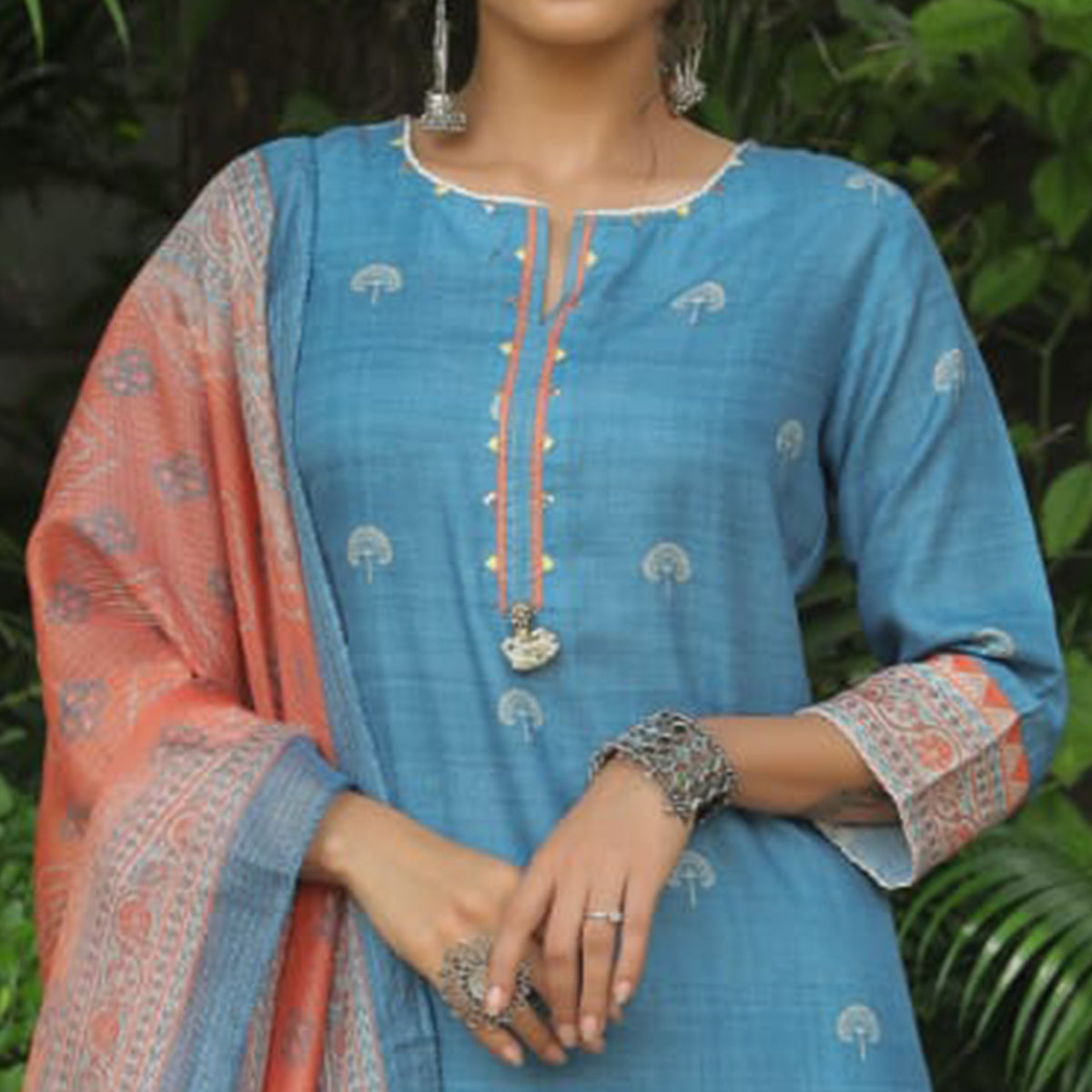 Blue Floral Printed Rayon Suit