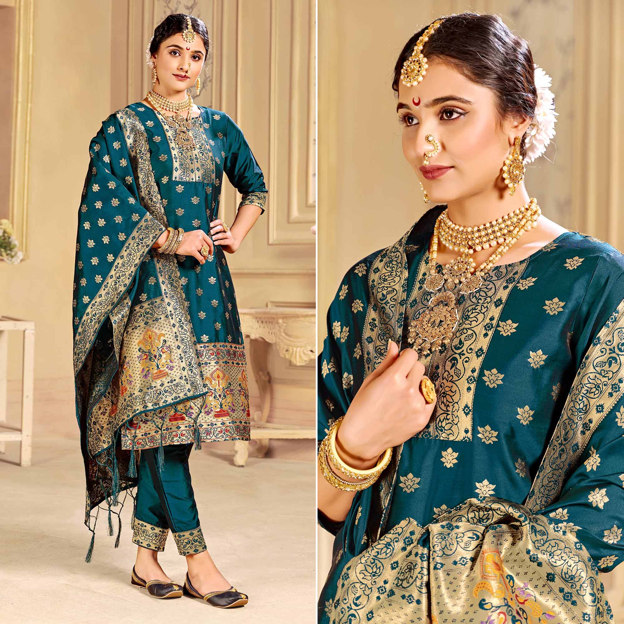 Morpich Floral Woven Tapetta Silk Salwar Suit