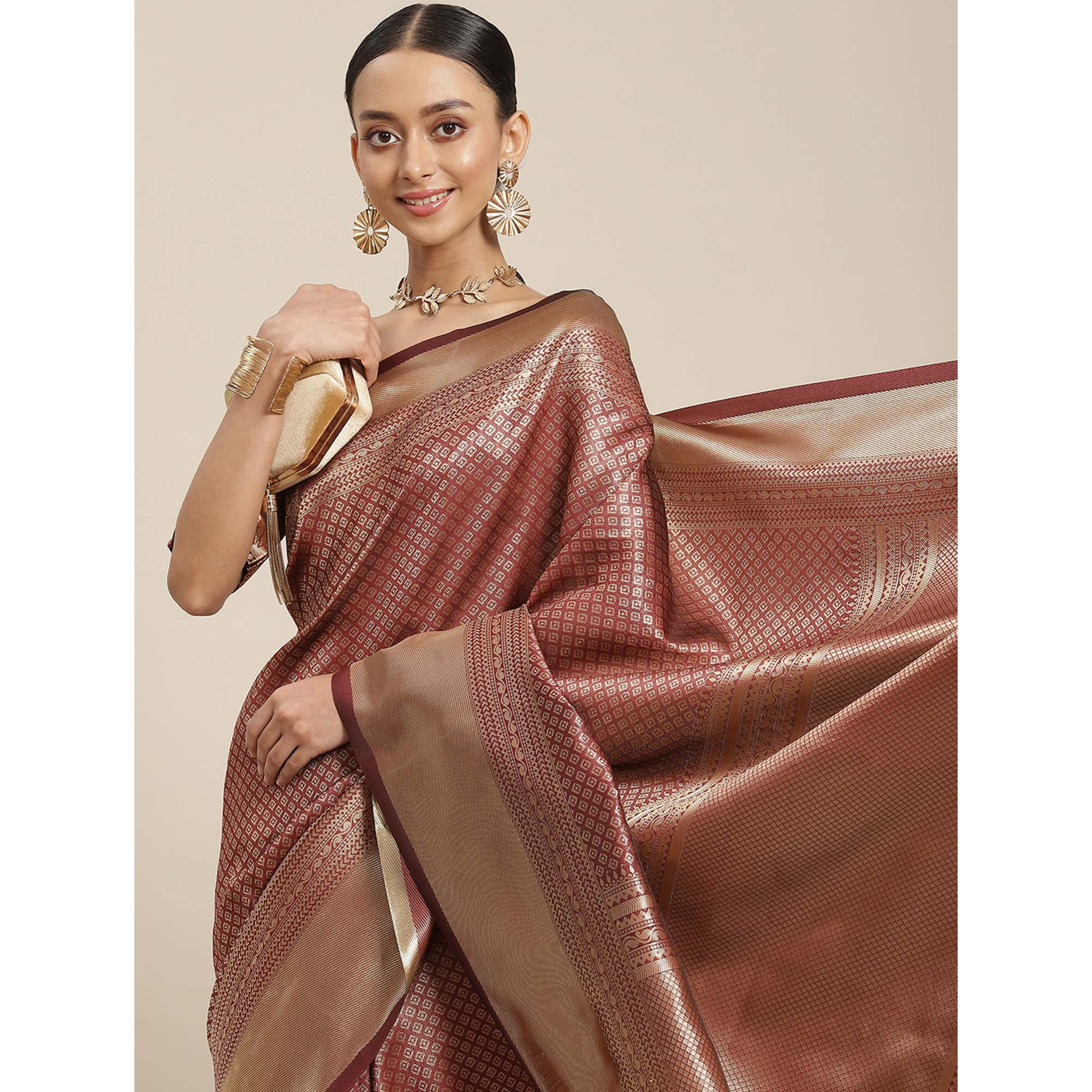 Maroon Woven Banarasi Silk Saree