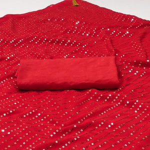 Red Sequins Embroidered Georgette Saree