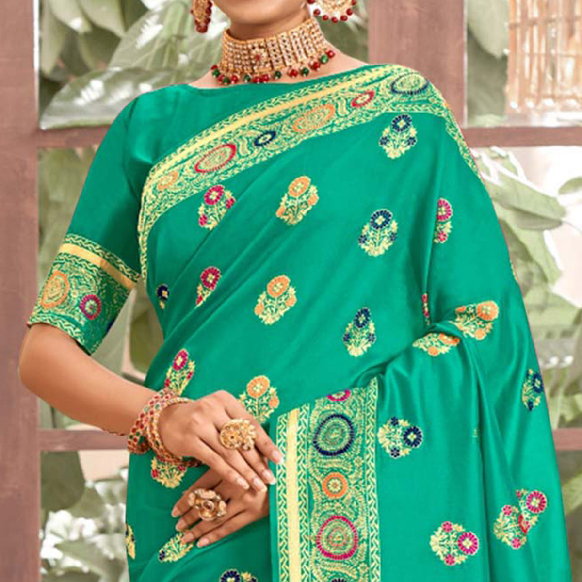 Sea Green Woven Art Silk Saree