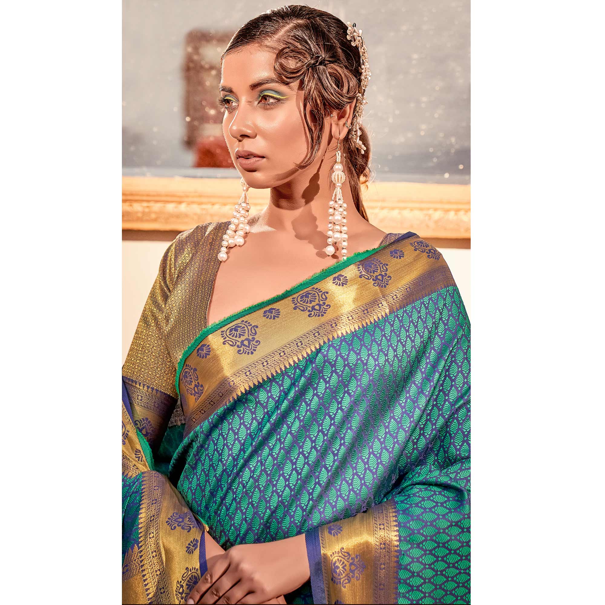 Rama Green Woven Art Silk Saree