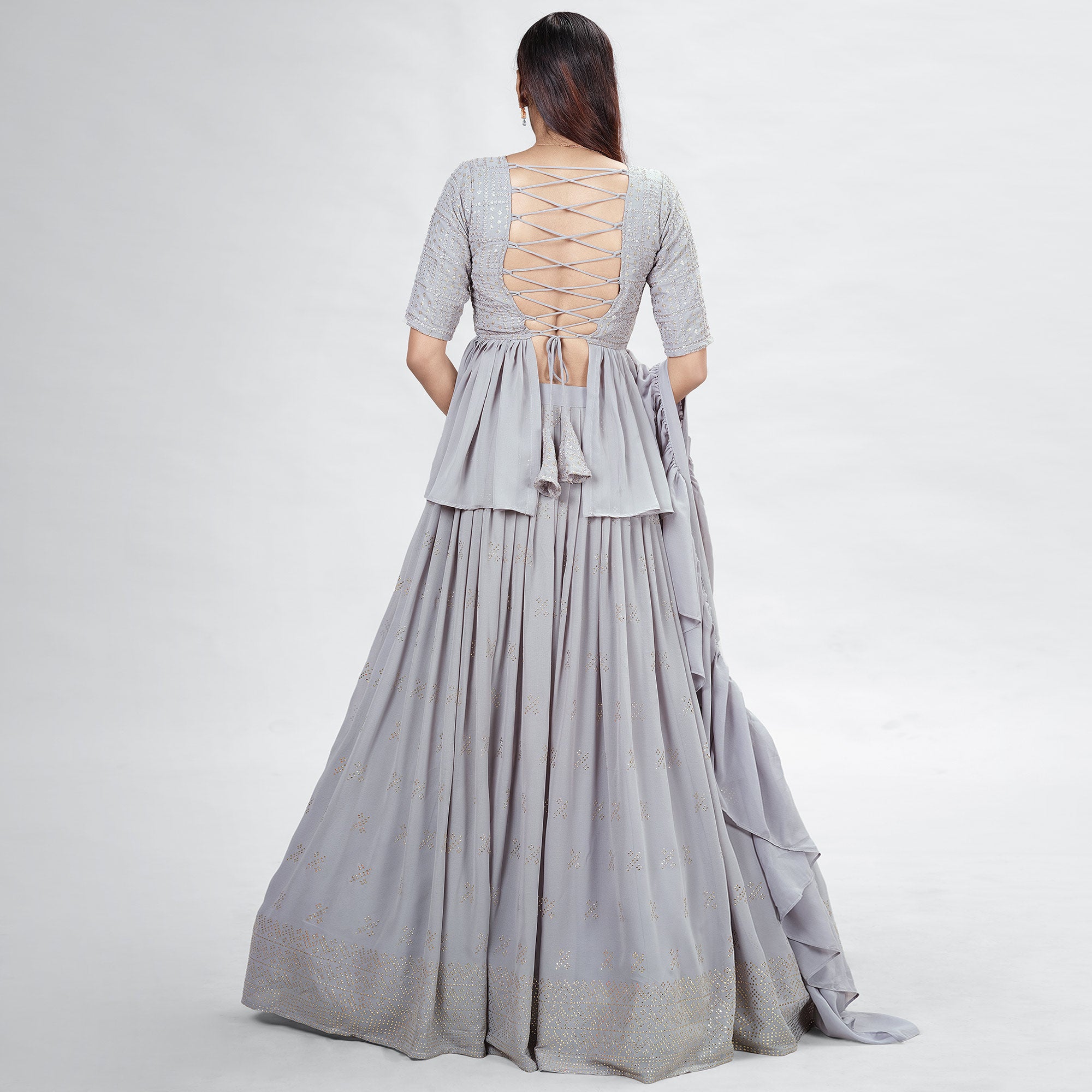 Grey Embellished With Embroidered Georgette Lehenga Choli