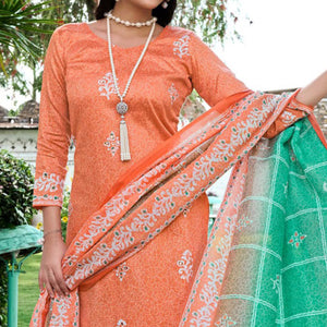 Peach Digital Printed With Mirror Work Pure Cotton Suit