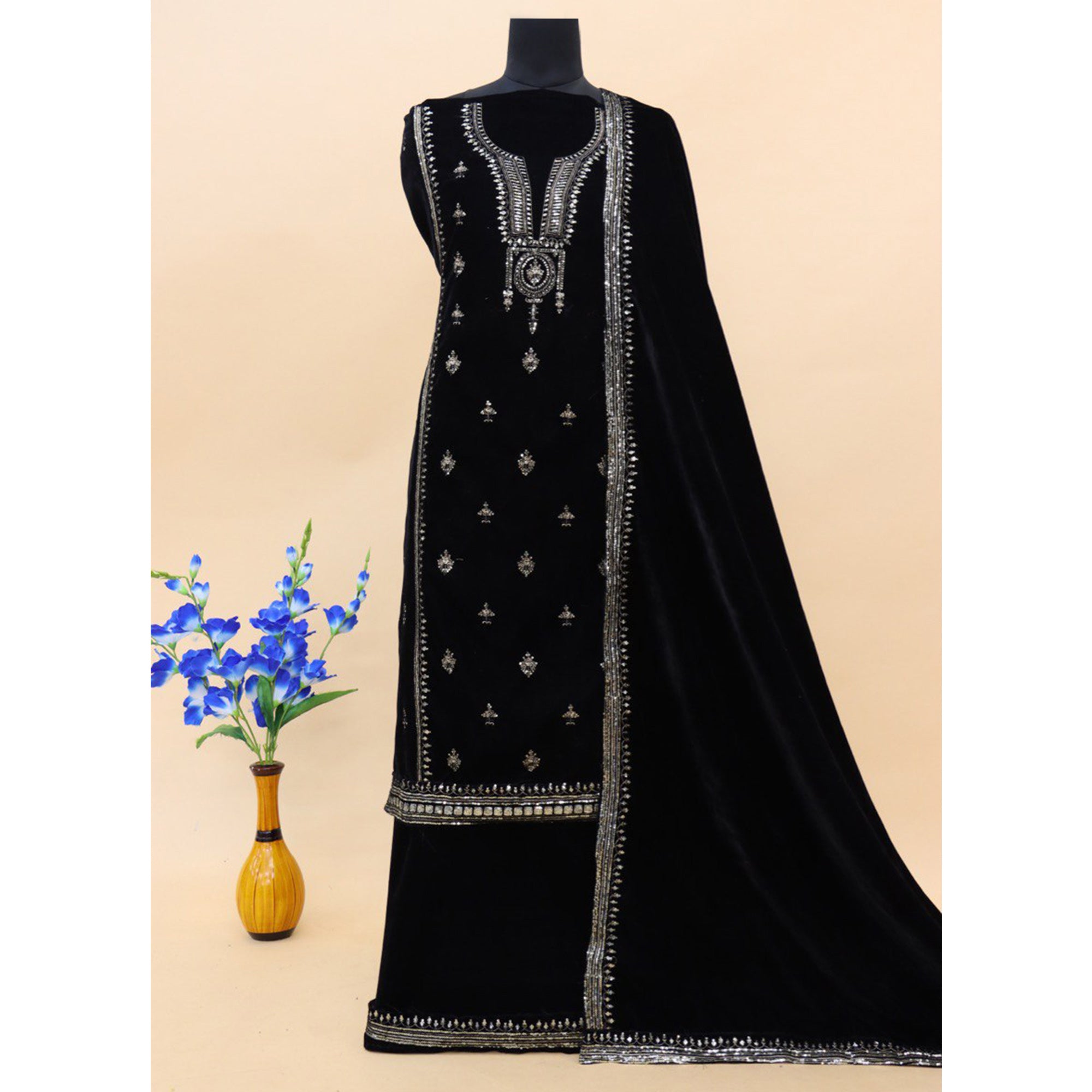Black Embroidered Velvet Pakistani Suit
