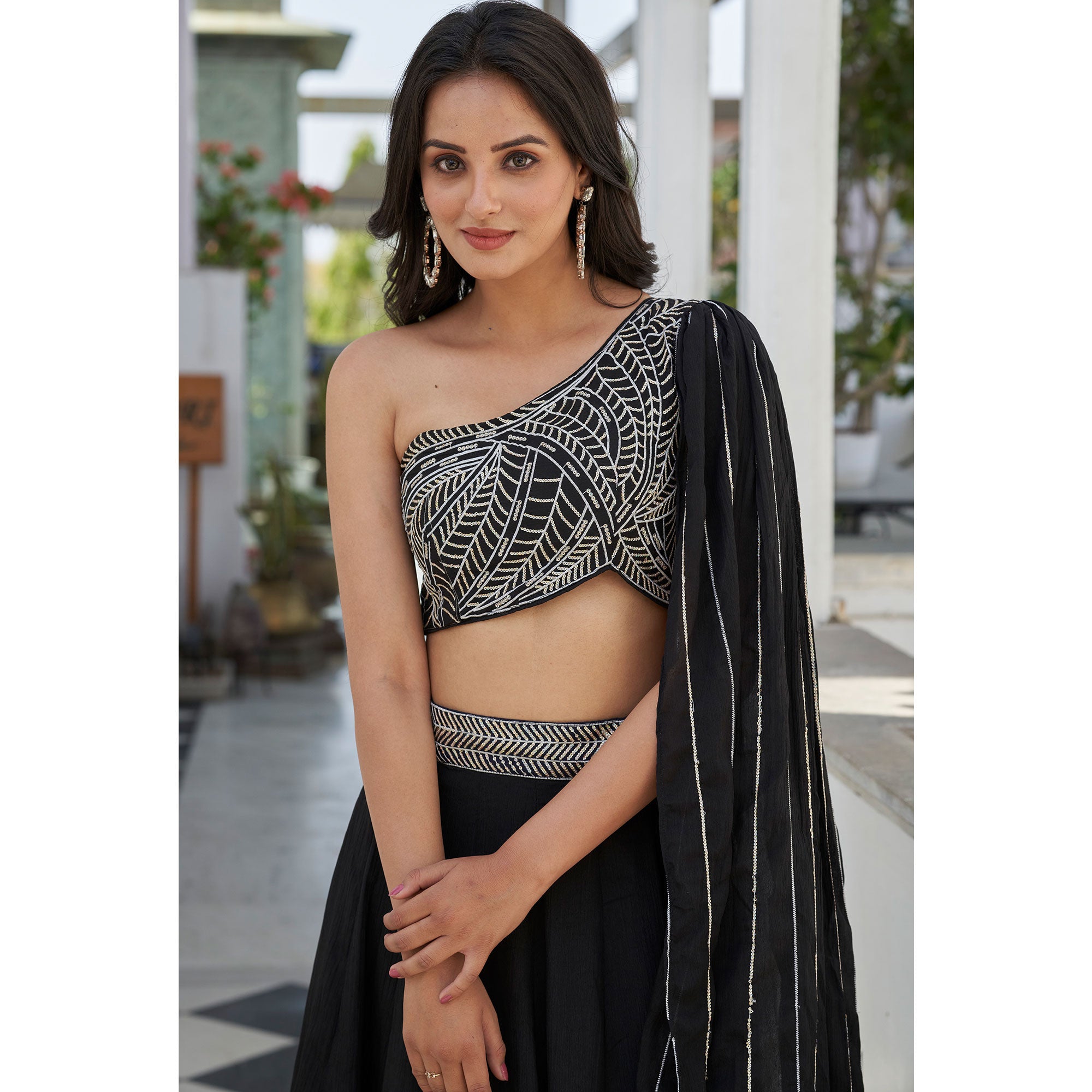 Black Sequins Embroidered Chiffon Lehenga Choli