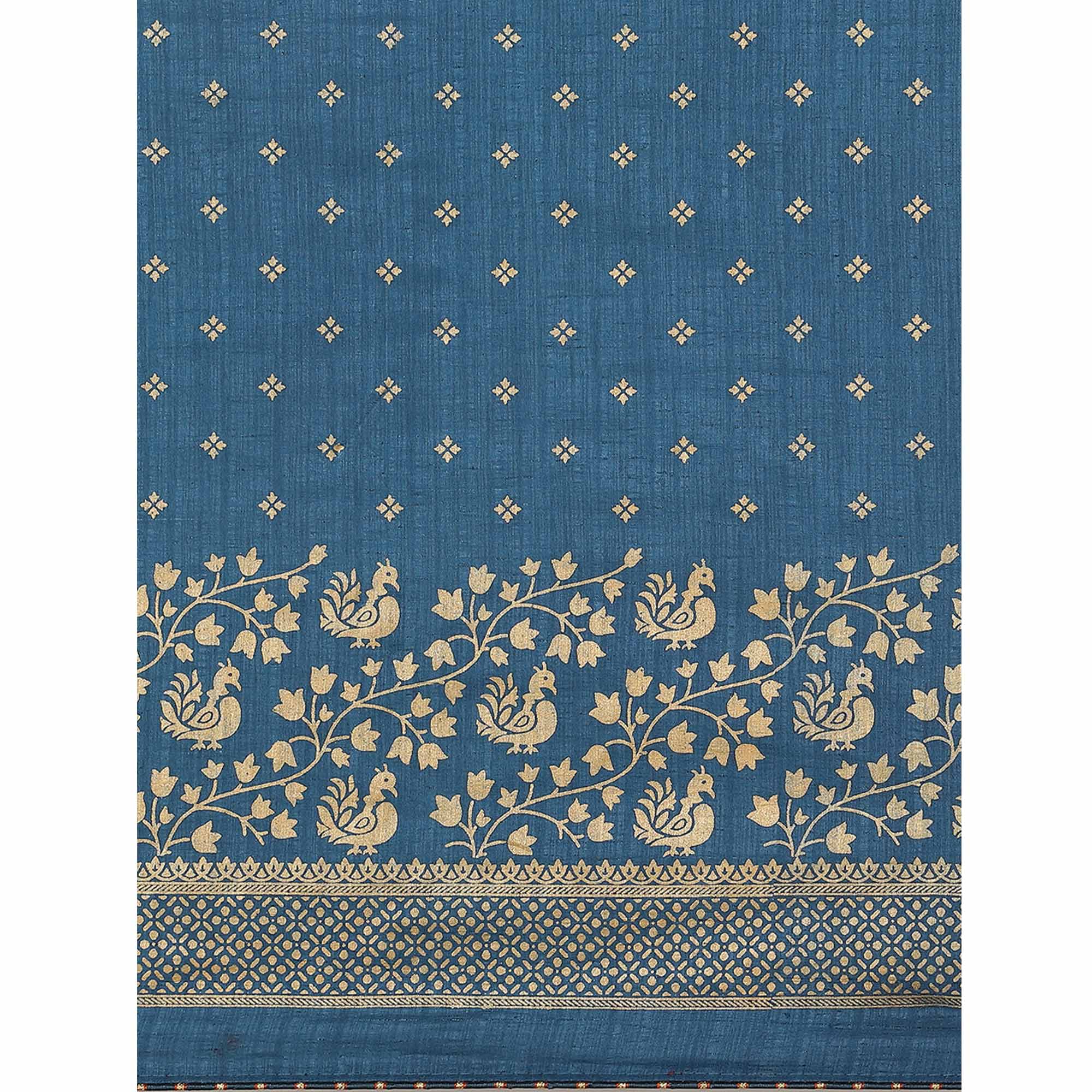 Blue Woven Vichitra Silk Saree