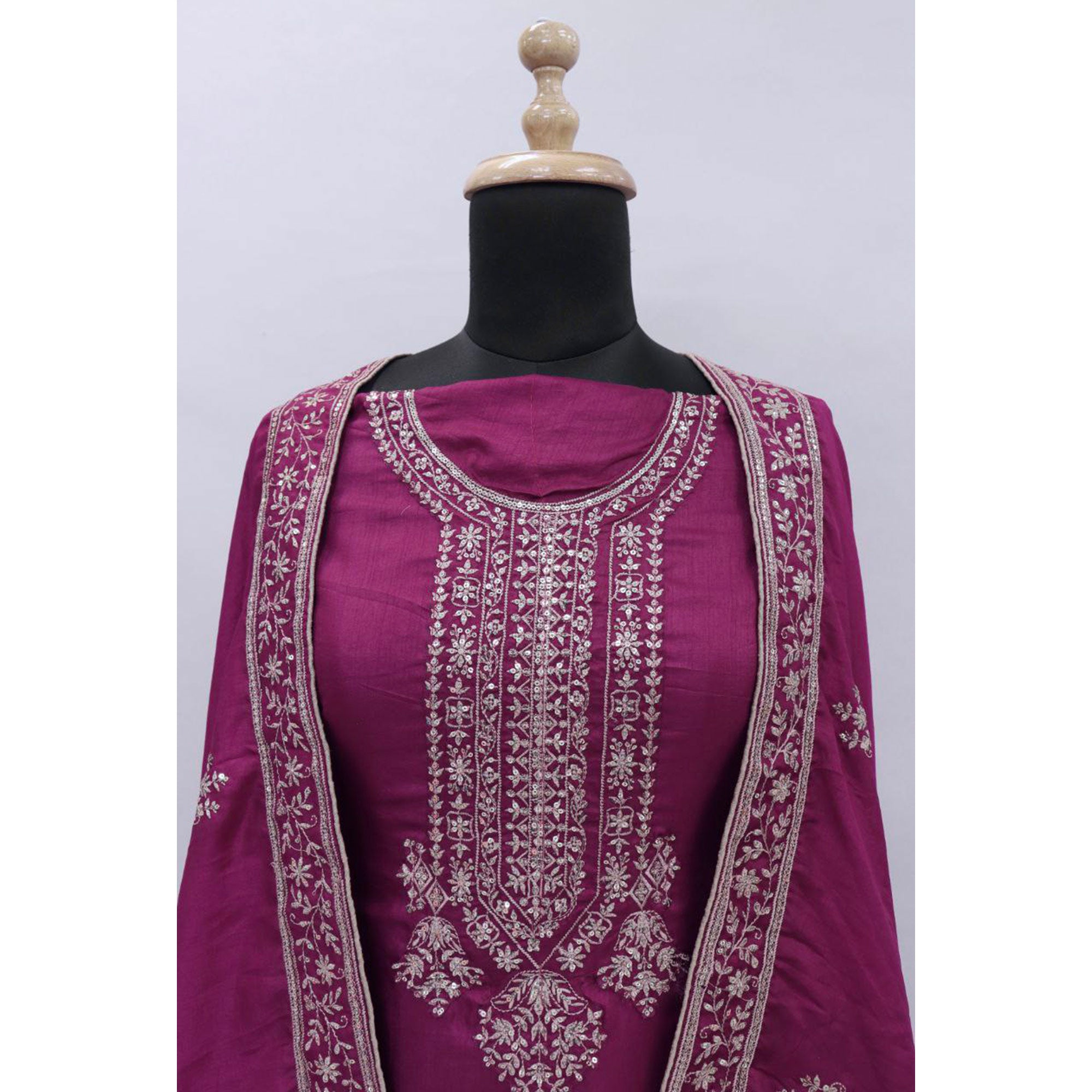 Purple Embroidered Dola Silk Salwar Suit