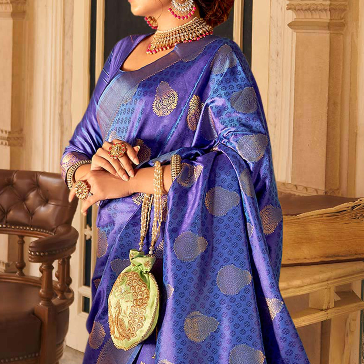 Blue Woven Banarasi Silk Saree