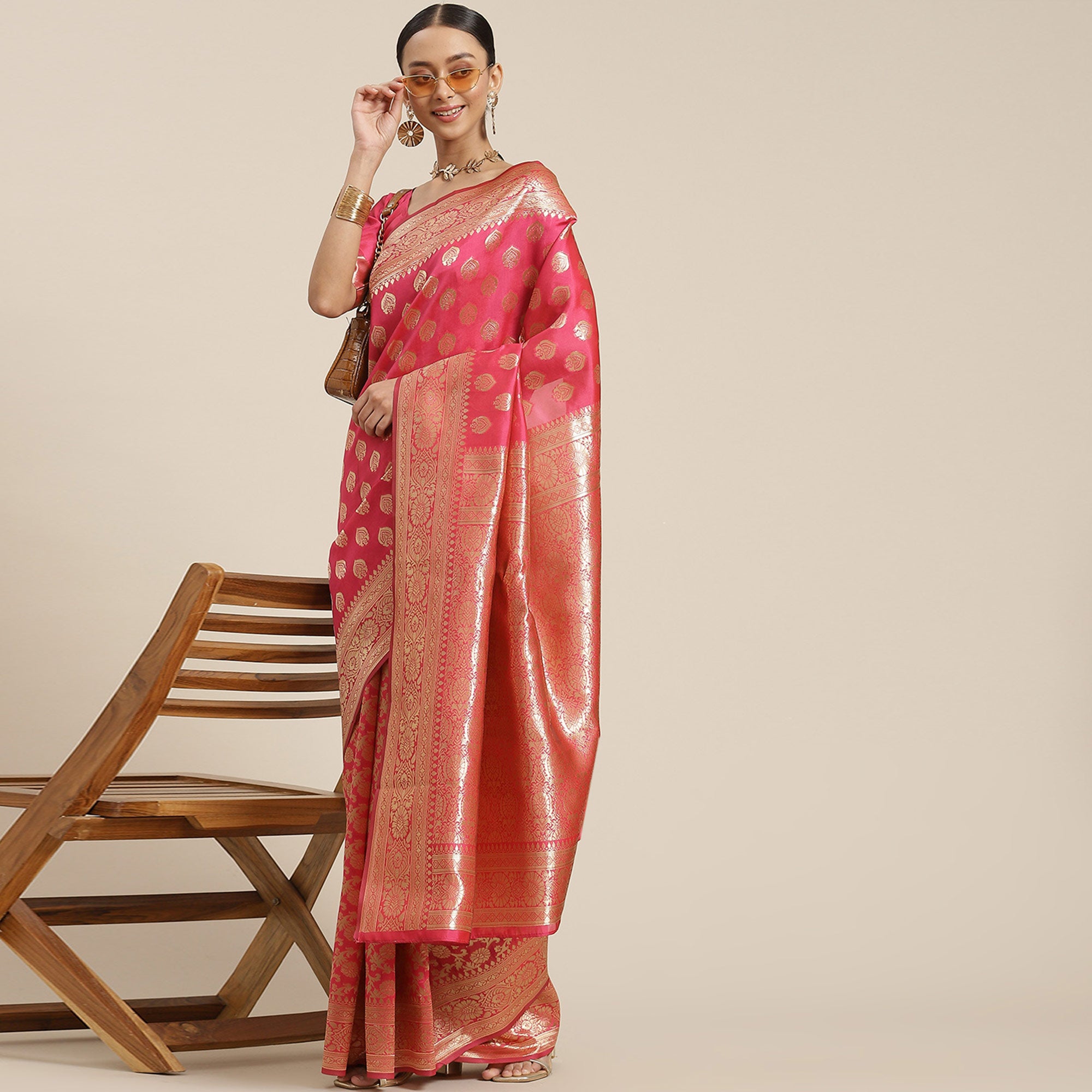 Pink Woven Banarasi Silk Saree