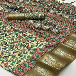 Green Floral Digital Printed Pure Cotton Saree