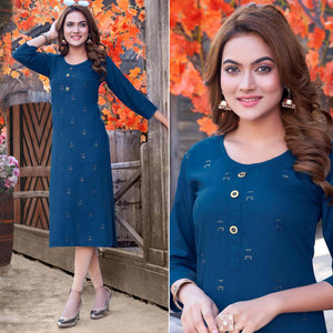 Blue Sequins Embroidered Rayon Kurti
