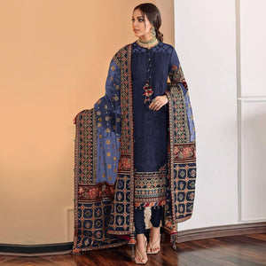 Blue Sequins Embroidered Georgette Pakistani Suit
