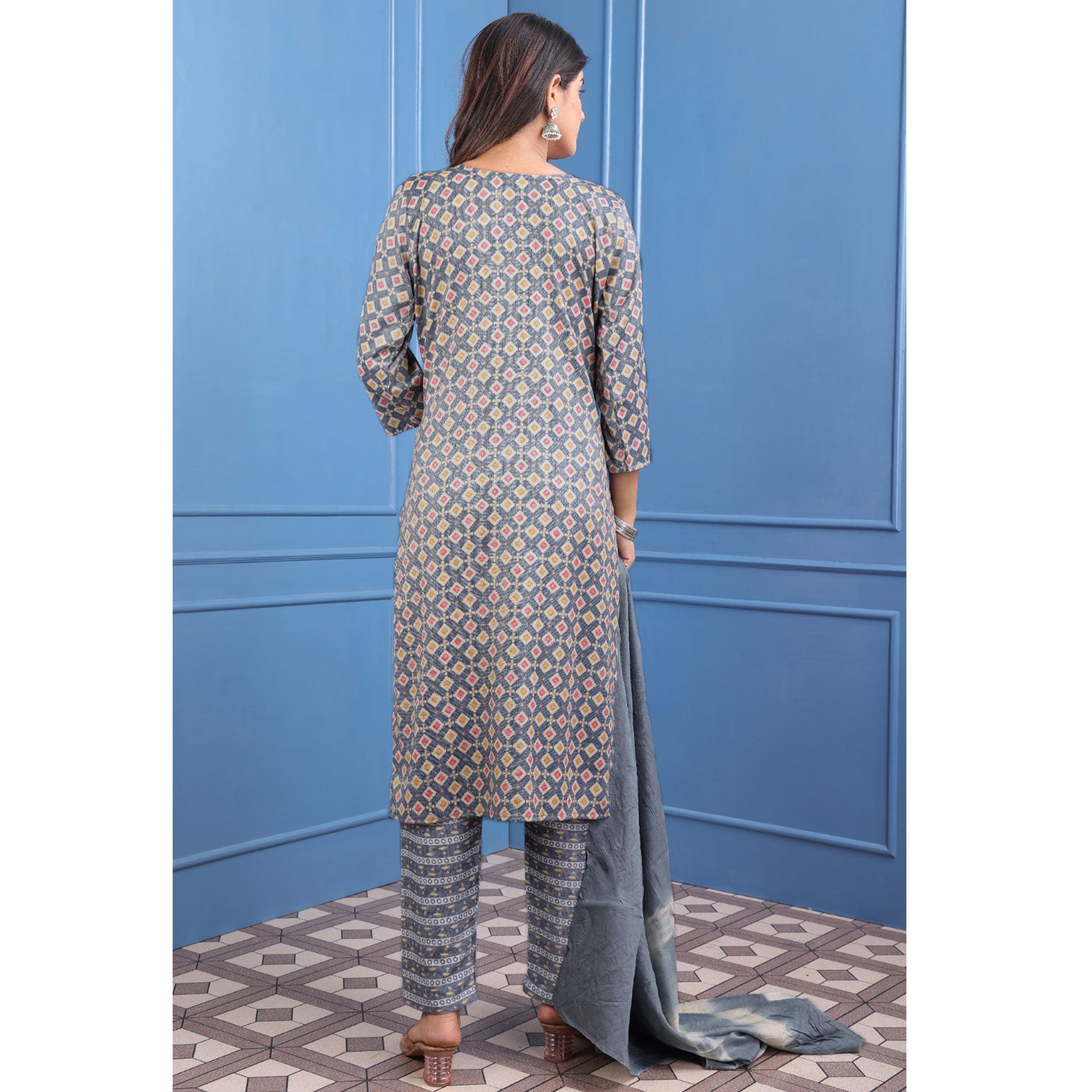 Grey Foil Printed Rayon Suit