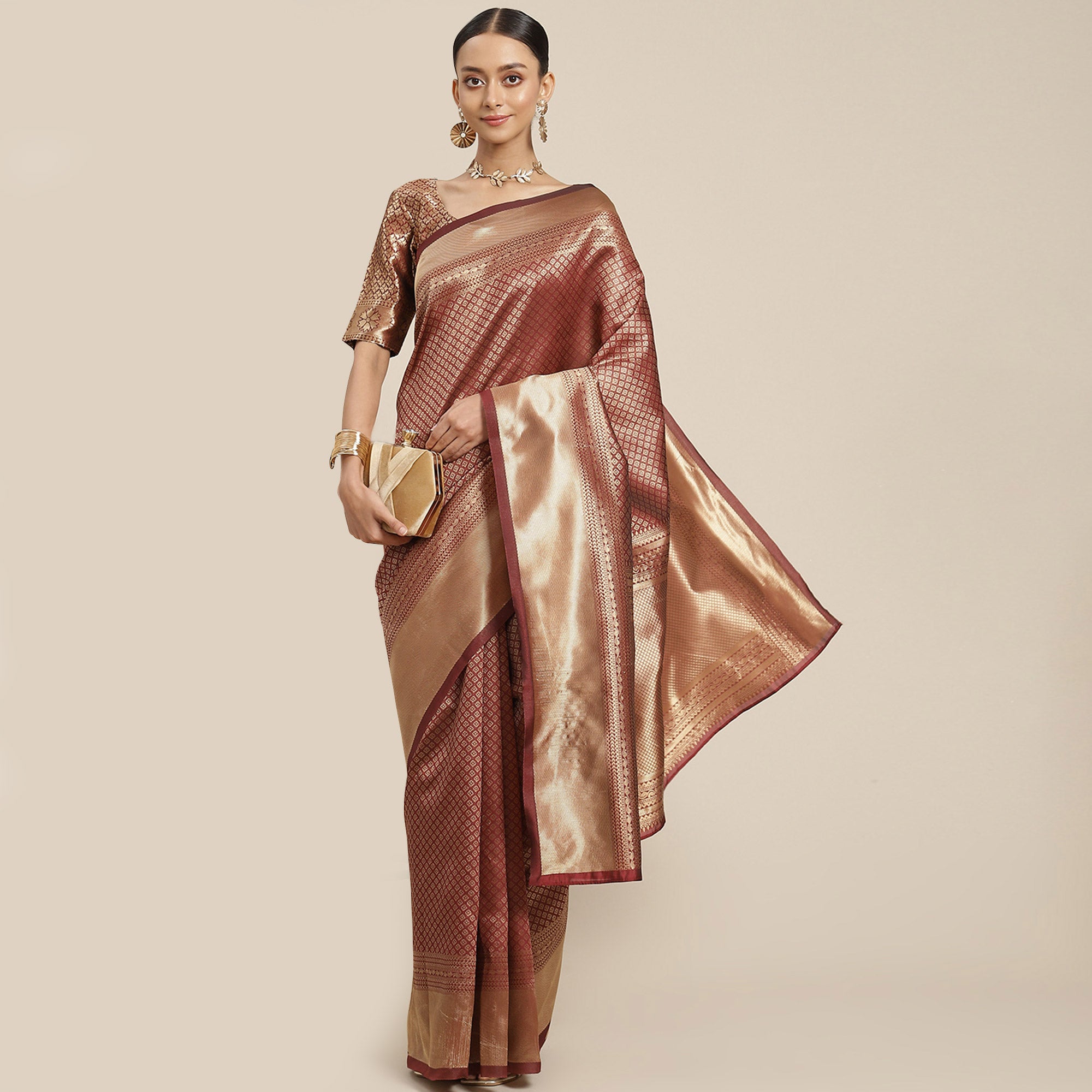 Maroon Woven Banarasi Silk Saree