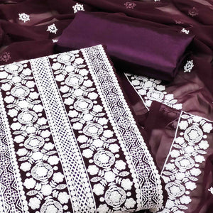 Wine Lucknowi Embroidered Georgette Dress Material