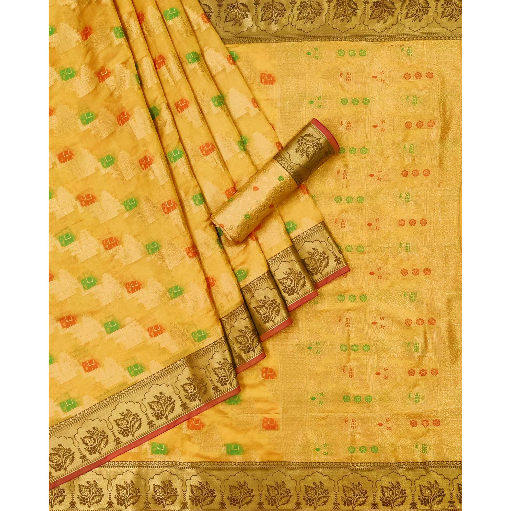 Yellow Woven Organza Saree