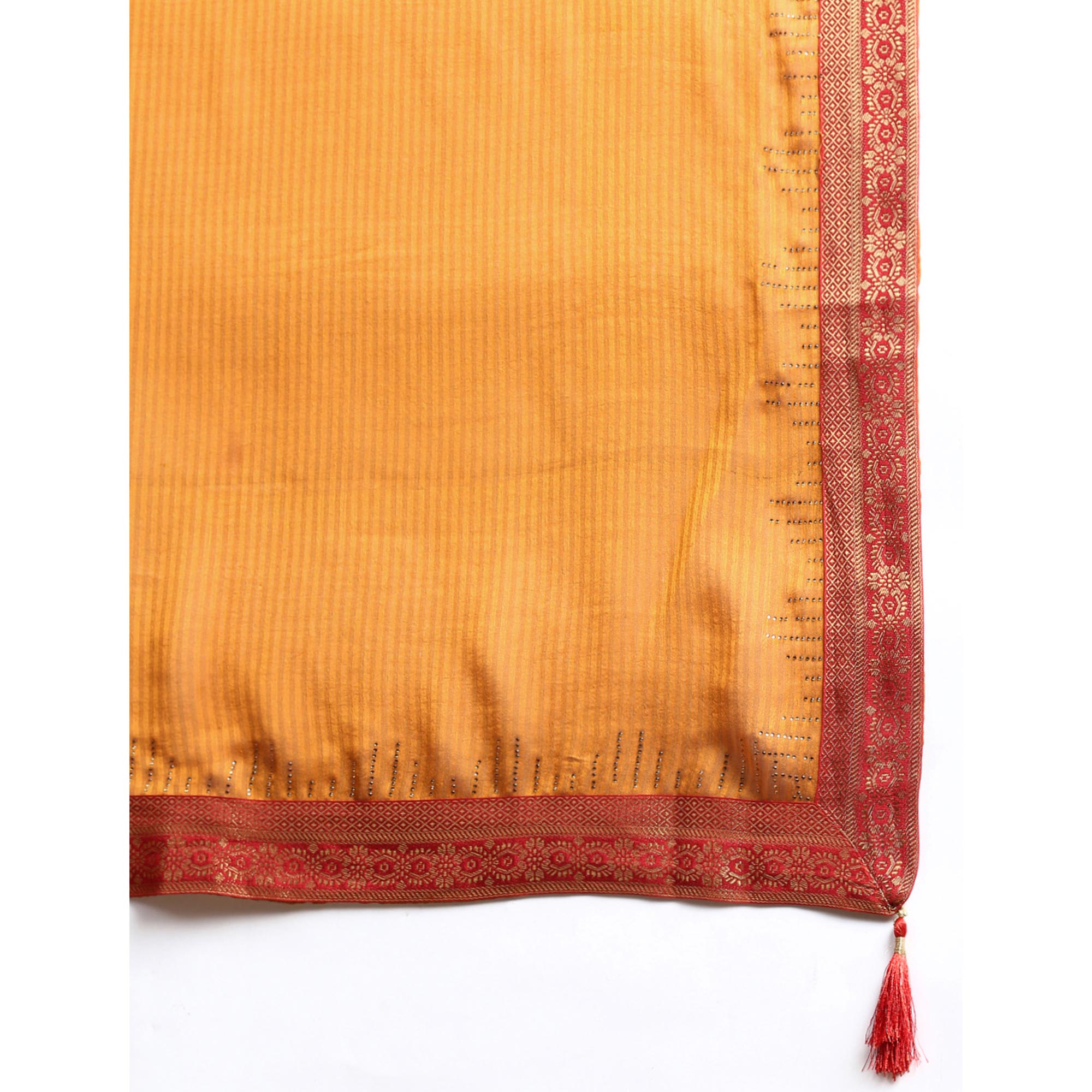 Mustard Swaroski Work With Woven Border Satin Saree