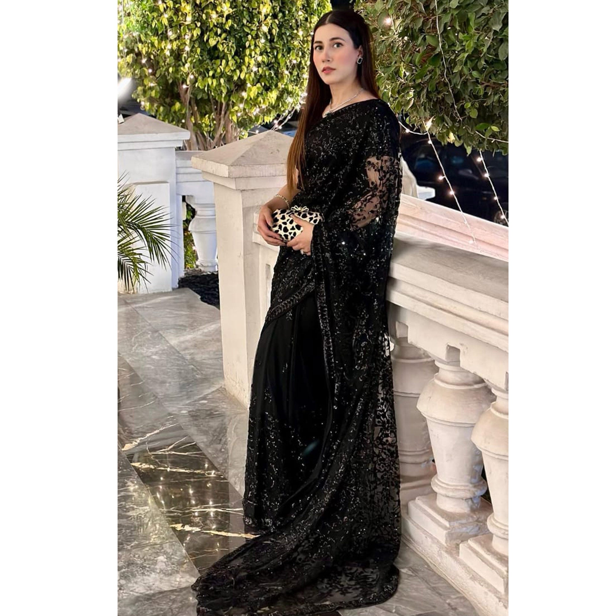 Black Sequins Embroidered Georgette Saree