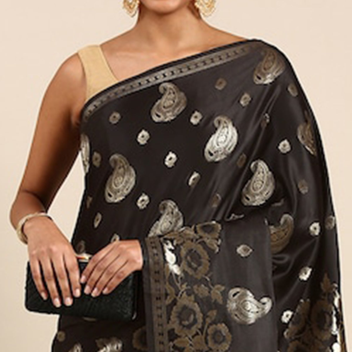 Black Woven Kanjivaram Silk Saree WithTassels